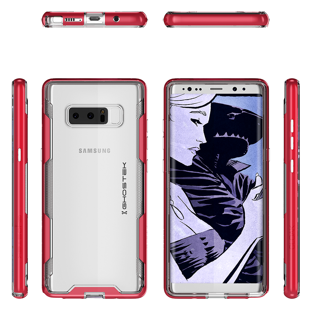 Galaxy Note 8 Case, Ghostek Cloak 3 Transparent Bumper Case, Red