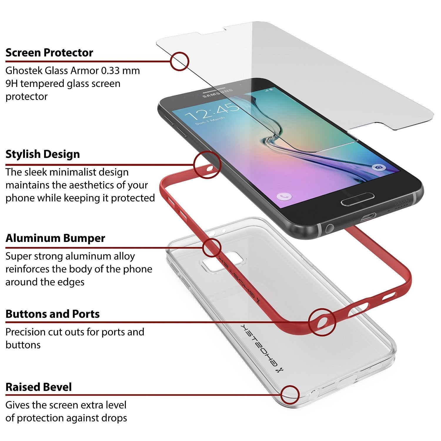 Galaxy S6 Case, Ghostek Cloak Series Red  Slim Premium Protective Hybrid Impact Glass Armor