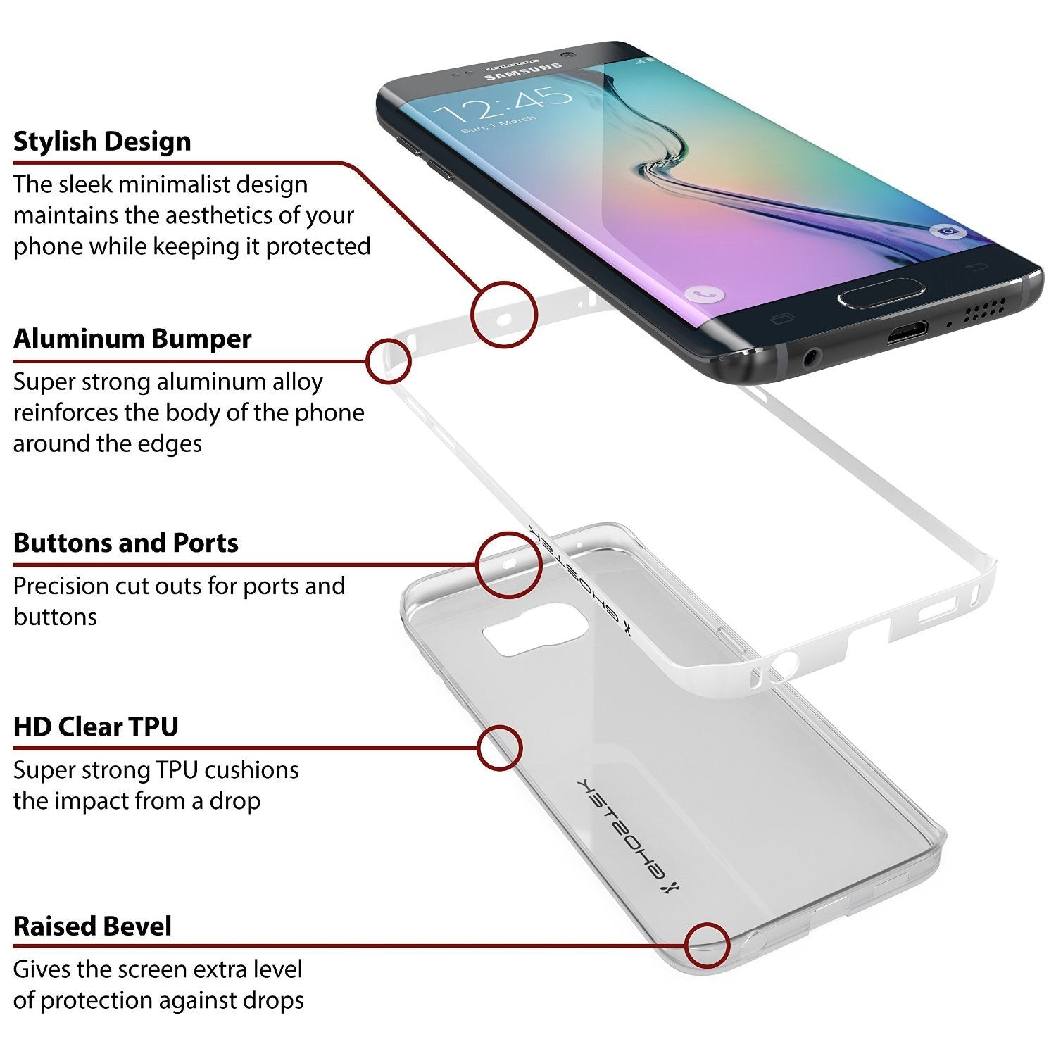 Galaxy S6 Edge Case, Ghostek White Cloak Series Slim Hybrid Impact Armor | Lifetime Warranty