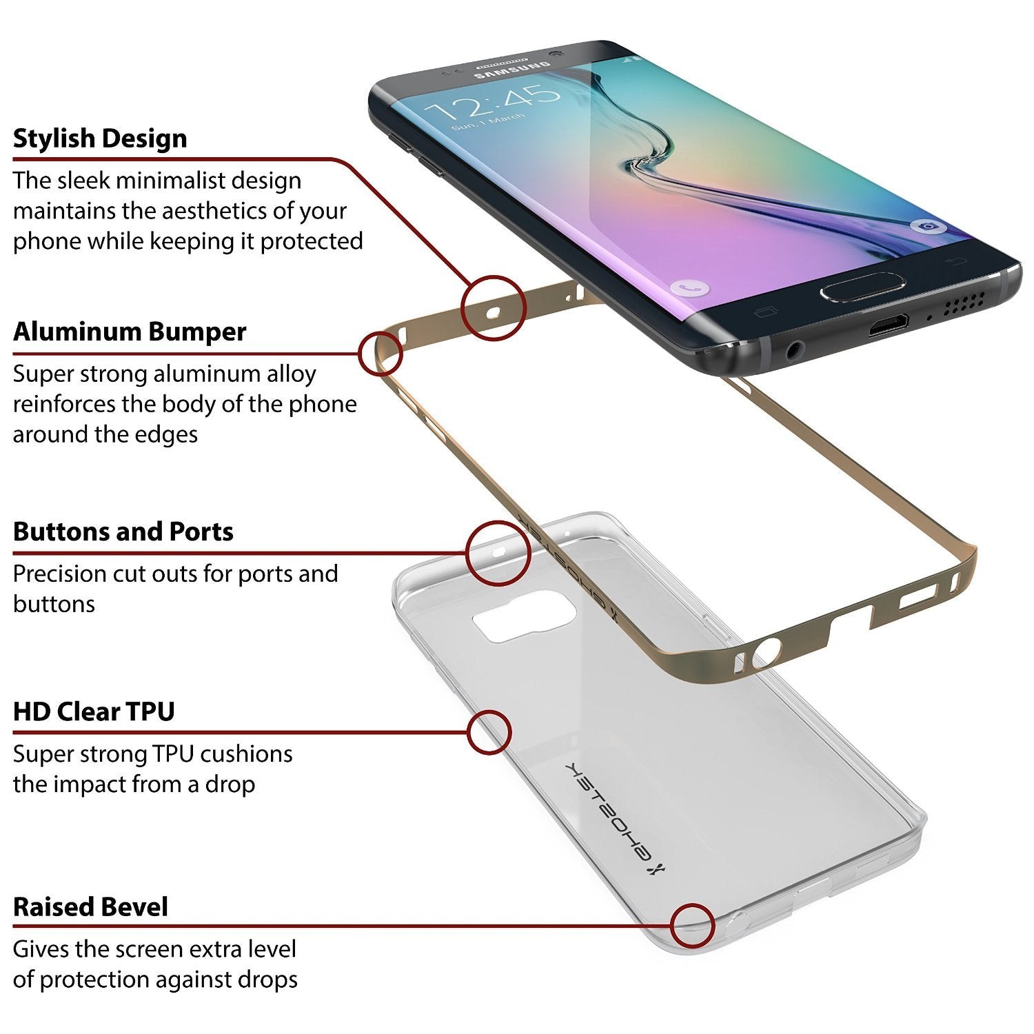 Galaxy S6 Edge Case, Ghostek Back Sapphire Cloak Series Slim Hybrid Impact Armor | Lifetime Warranty