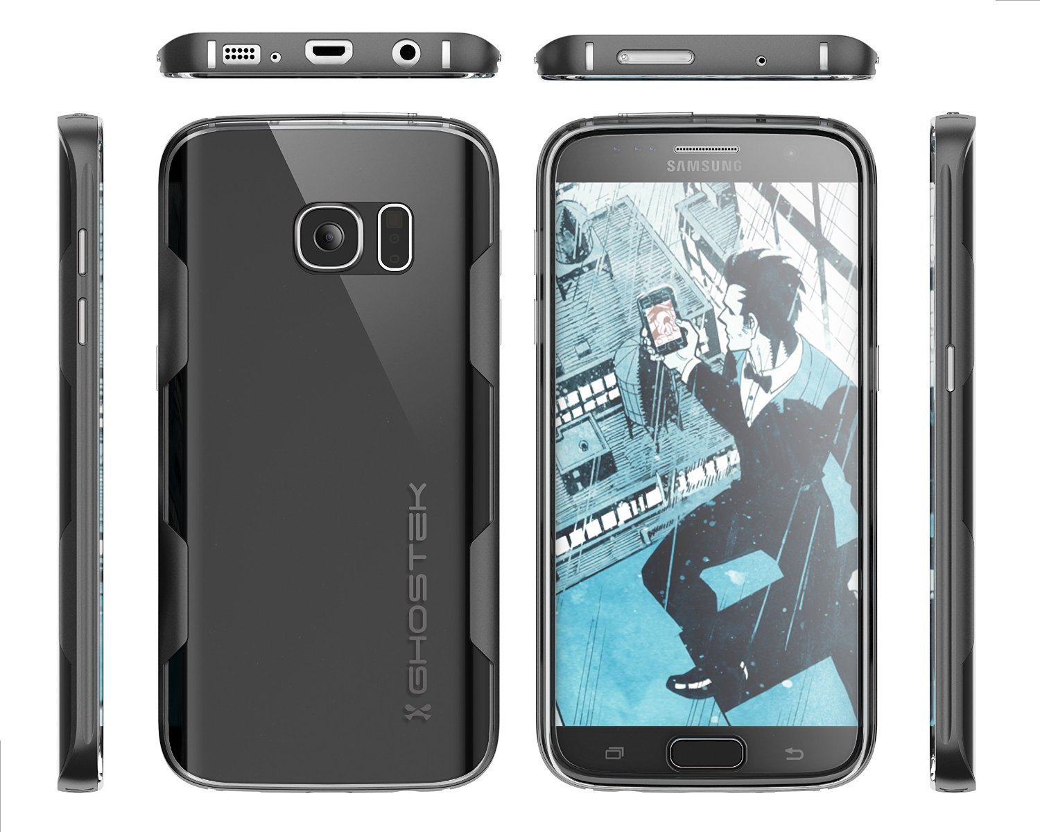 Galaxy S7 Case, Ghostek Cloak Series Black Slim Premium Protective Hybrid Impact Glass Armor