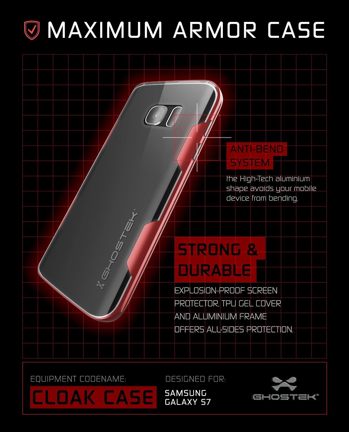 Galaxy S7 Case, Ghostek Cloak Series Red  Slim Premium Protective Hybrid Impact Glass Armor