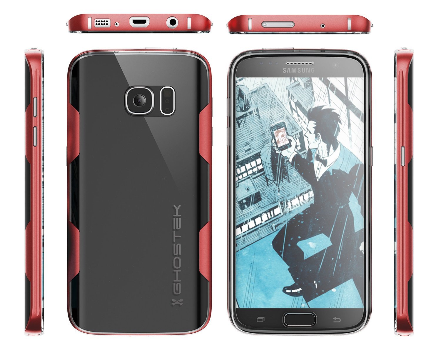 Galaxy S7 Case, Ghostek Cloak Series Red  Slim Premium Protective Hybrid Impact Glass Armor