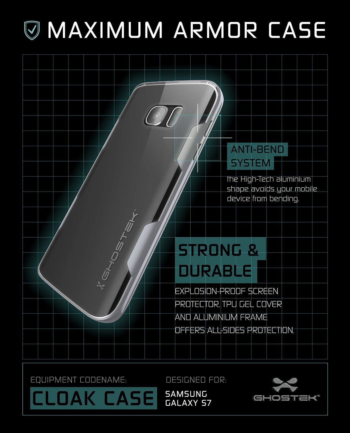 Galaxy S7 Case, Ghostek Cloak Series Silver  Slim Premium Protective Hybrid Impact Glass Armor