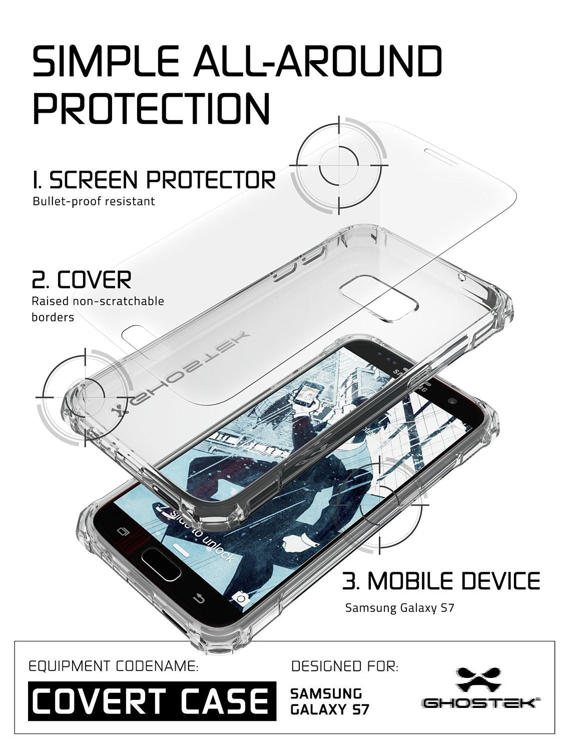 Galaxy S7 Case, Ghostek® Covert Clear Series w/ Premium Impact Cover Screen Protector | Warranty