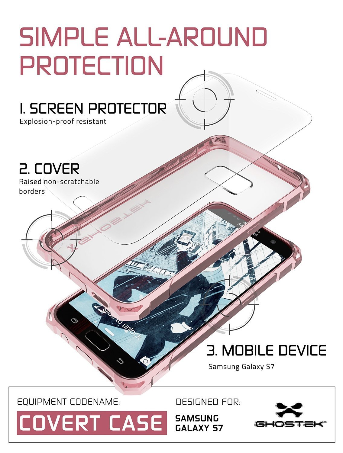 Galaxy S7 Case, Ghostek® Covert Pink Series Premium Impact Cover | Lifetime Warranty Exchange