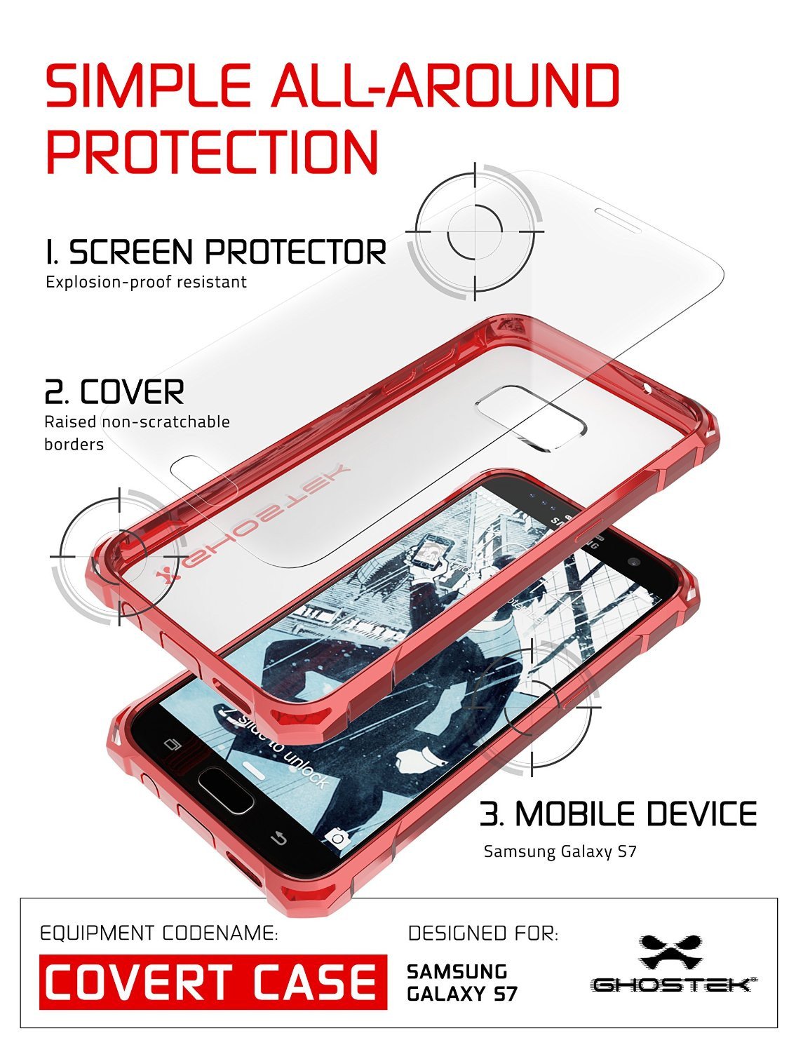 Galaxy S7 Case, Ghostek® Covert Red Series Premium Impact Cover | Lifetime Warranty Exchange