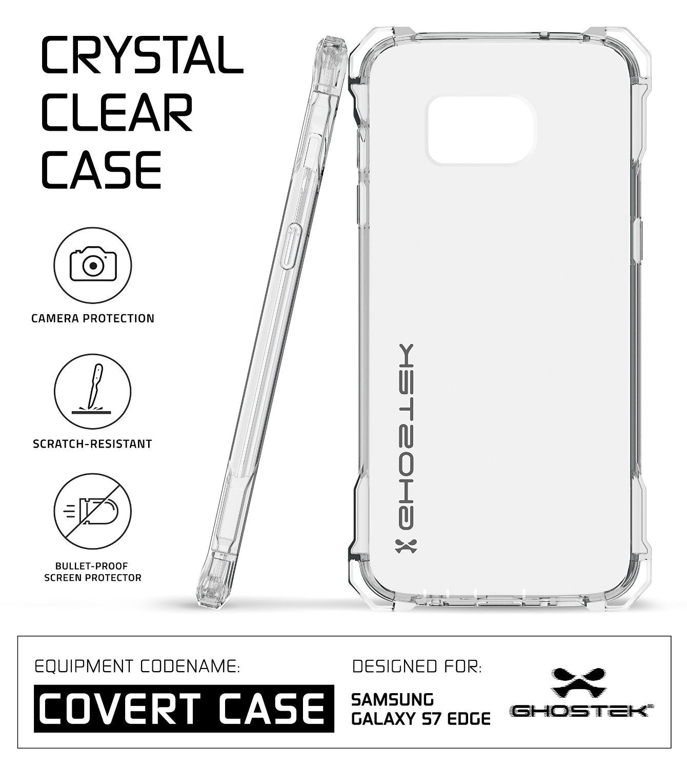 S7 Edge Case, Ghostek® Covert Clear Premium Impact Cover w/ Screen Protector | Lifetime Warranty