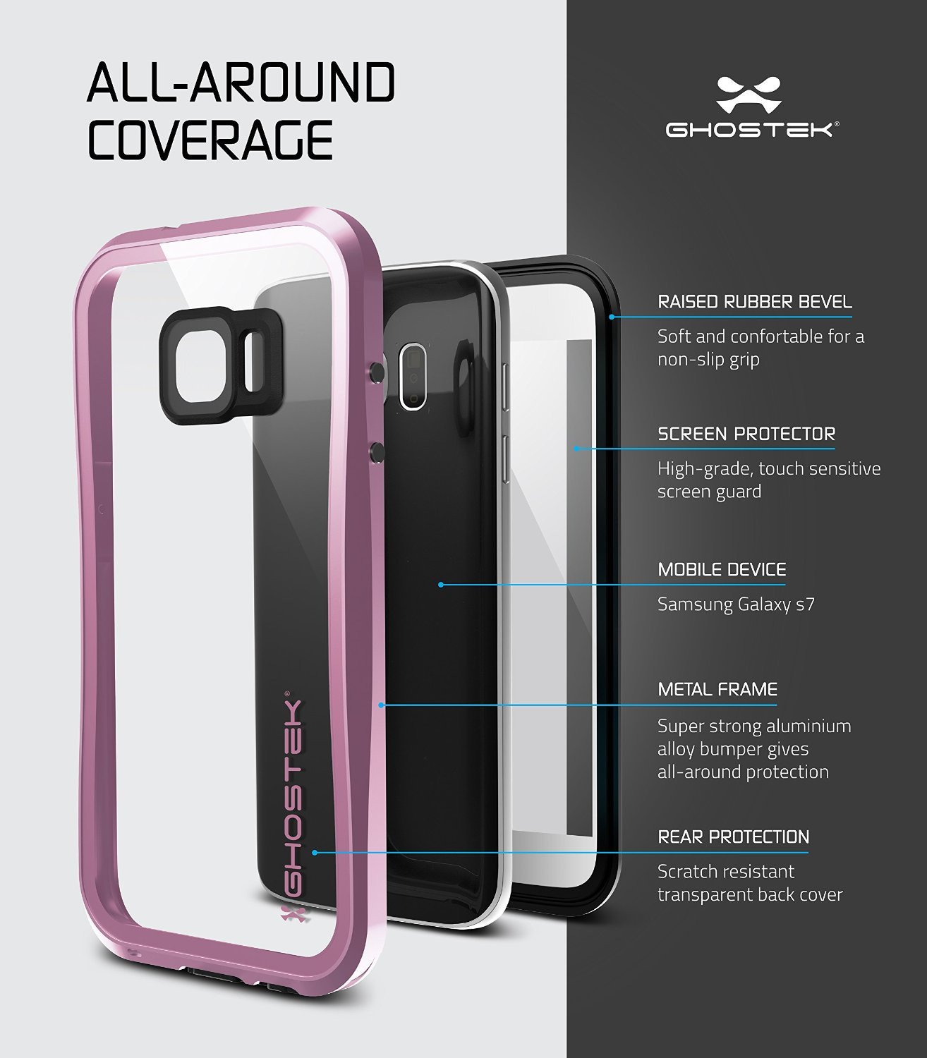 Galaxy S7 Waterproof Case, Ghostek® Atomic 2.0 Pink Water/Shock/Dirt/Snow Proof | Lifetime Warranty