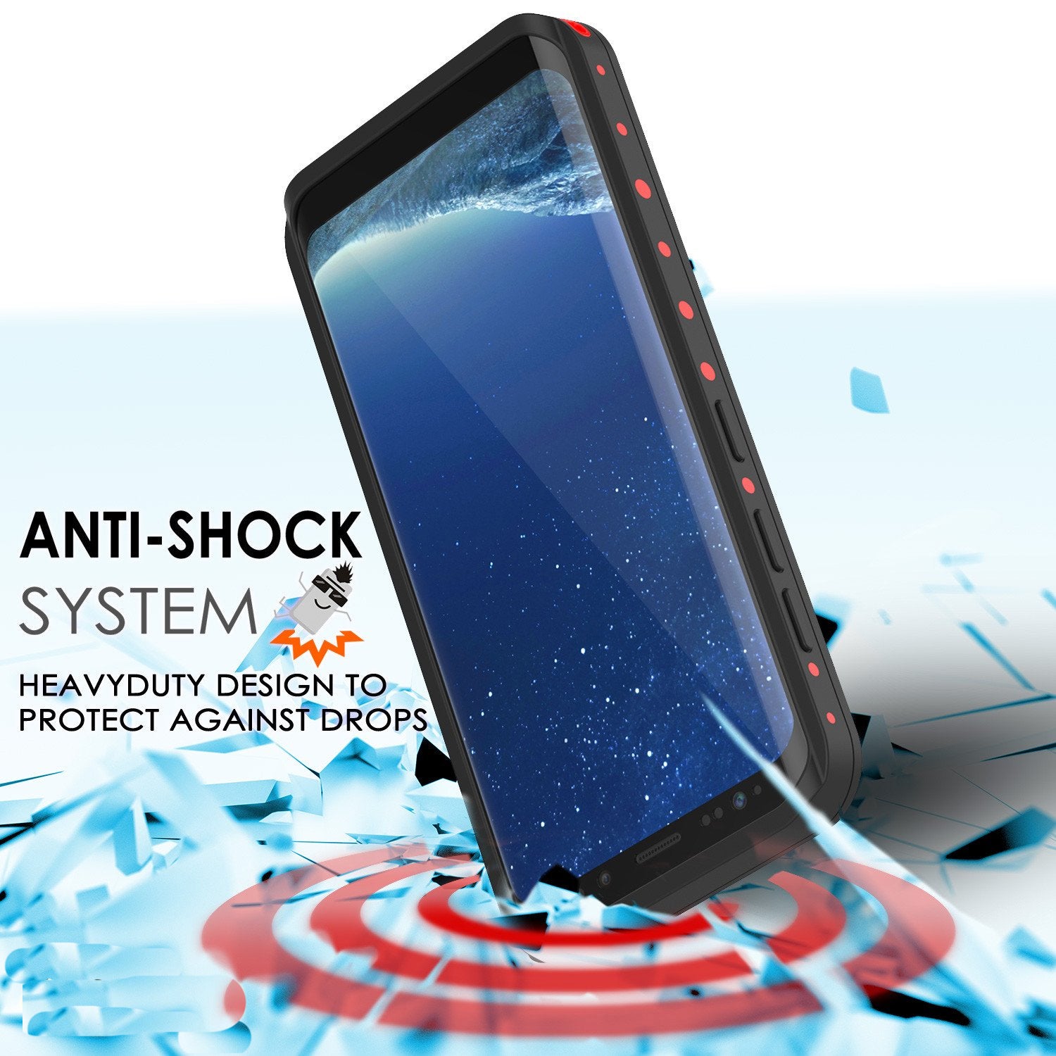 Galaxy S8 waterproof Case, Punkcase [StudStar Series] Slim Fit, RED