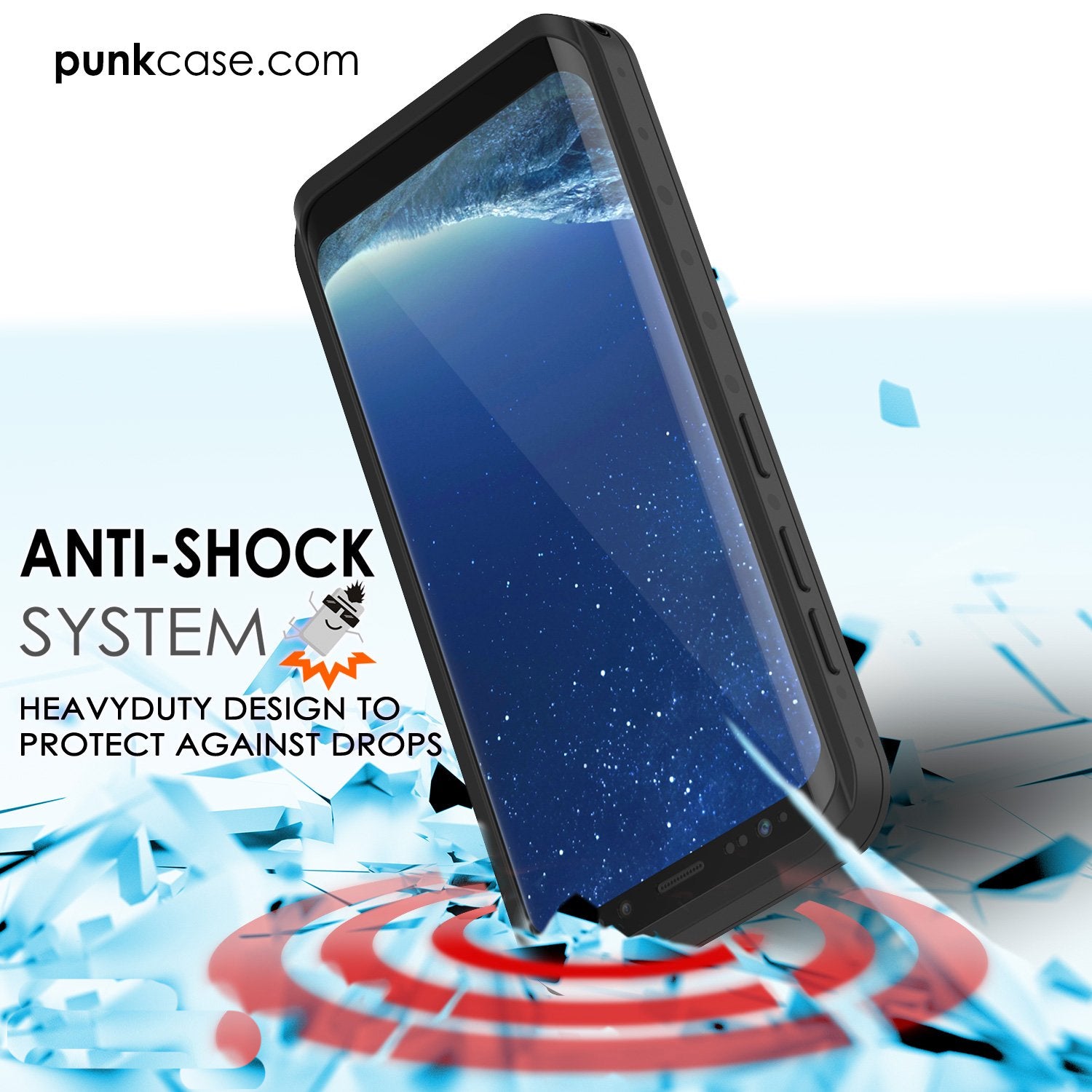 Galaxy S8 Waterproof Punkcase [StudStar Series] [Slim Fit], BLACK