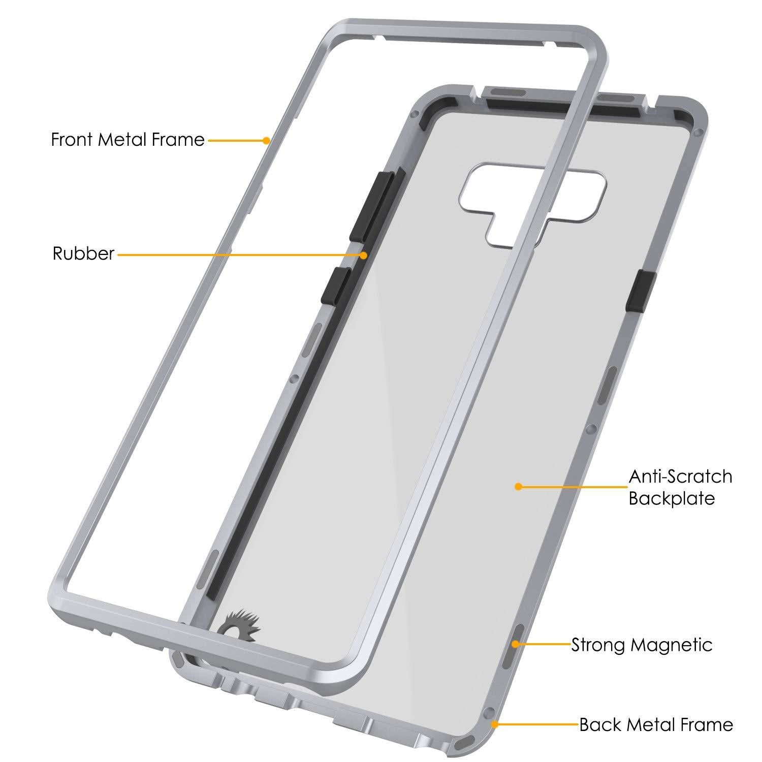 Galaxy Note 9 Case, Punkcase Magnetix 2.0 Protective TPU Cover W/ Tempered Glass Screen Protector [Silver]