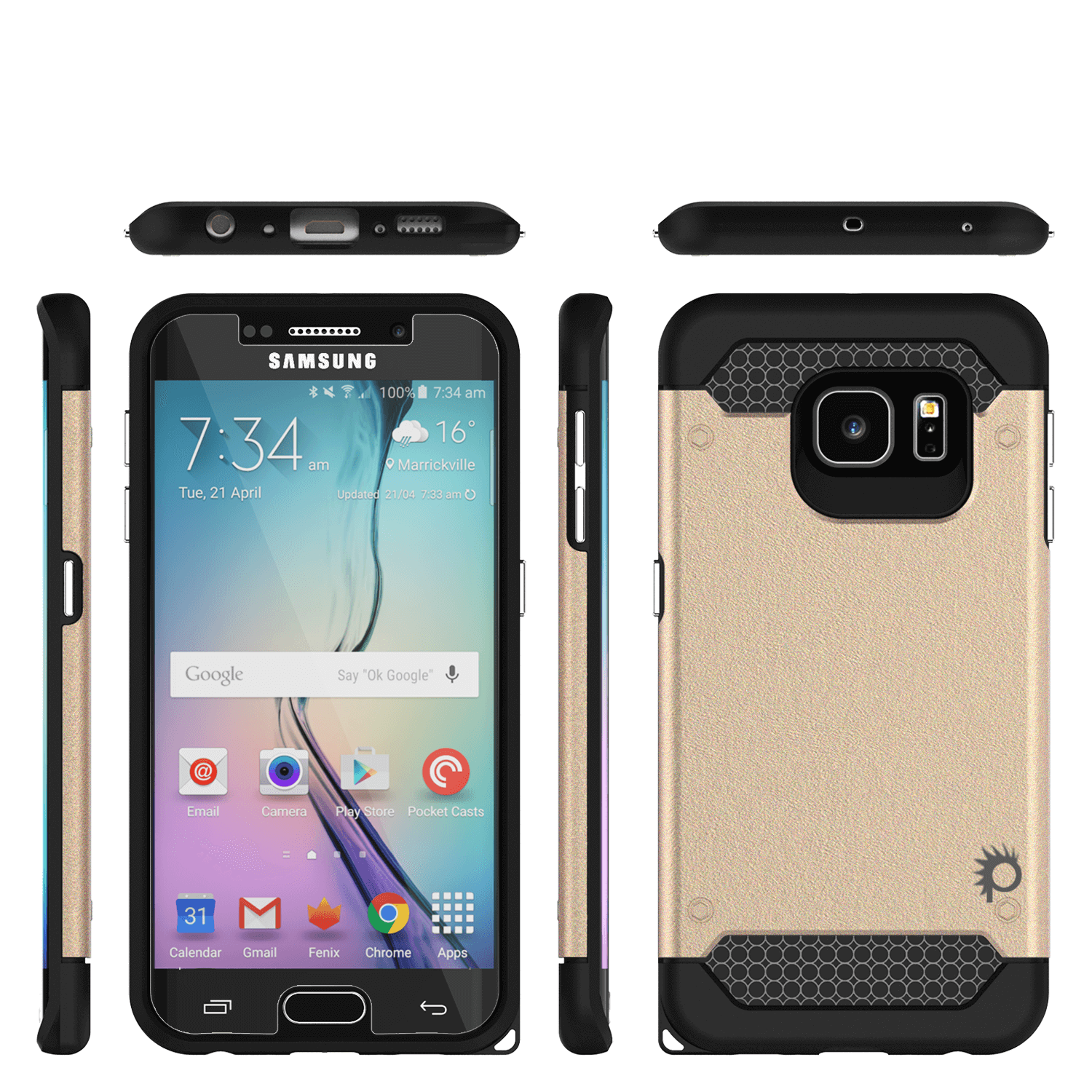 Galaxy s6 EDGE Case PunkCase Galactic Gold Series Slim Armor Soft Cover w/ Screen Protector