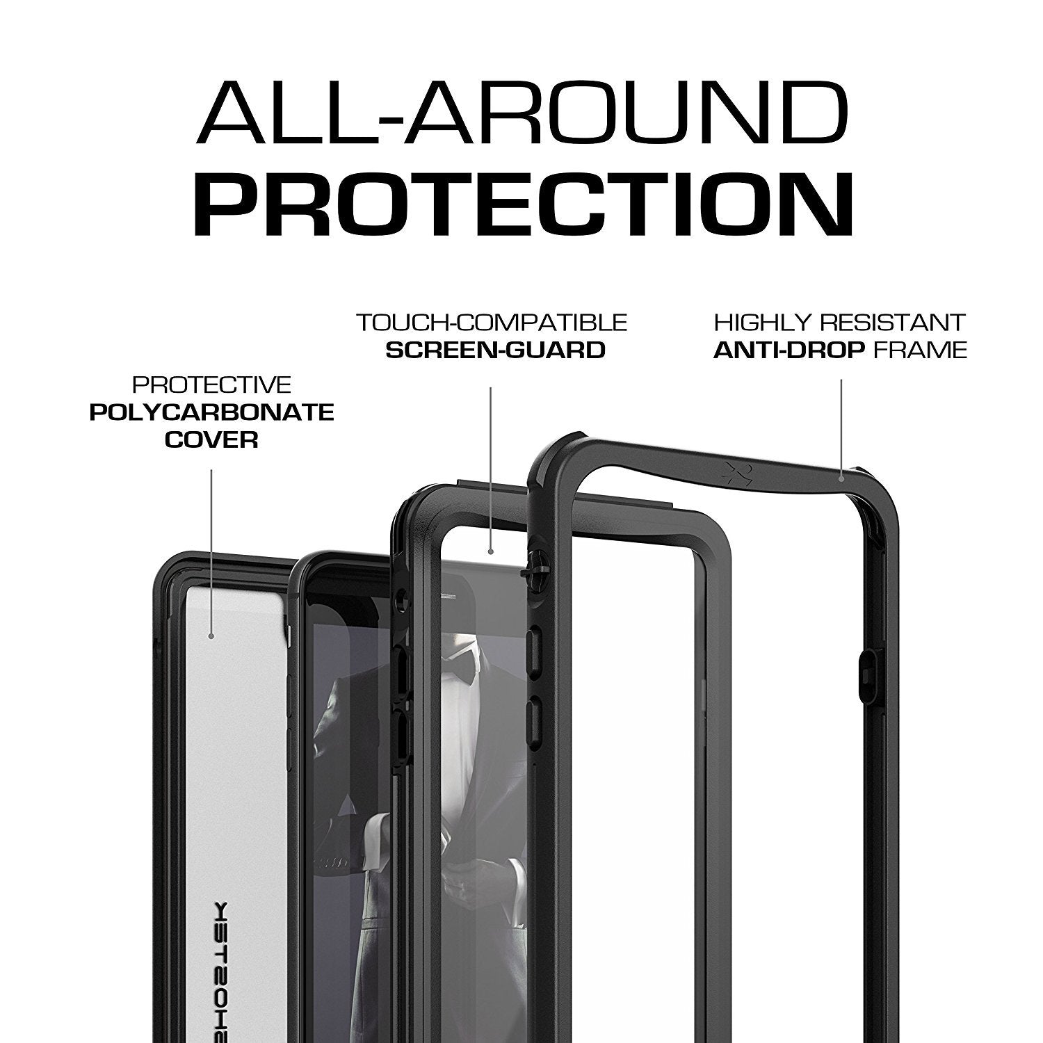 iPhone 7+ Plus Waterproof Case, Ghostek Nautical Series for iPhone 7+ Plus | Slim Underwater Protection | Adventure Duty | Swimming (Black)