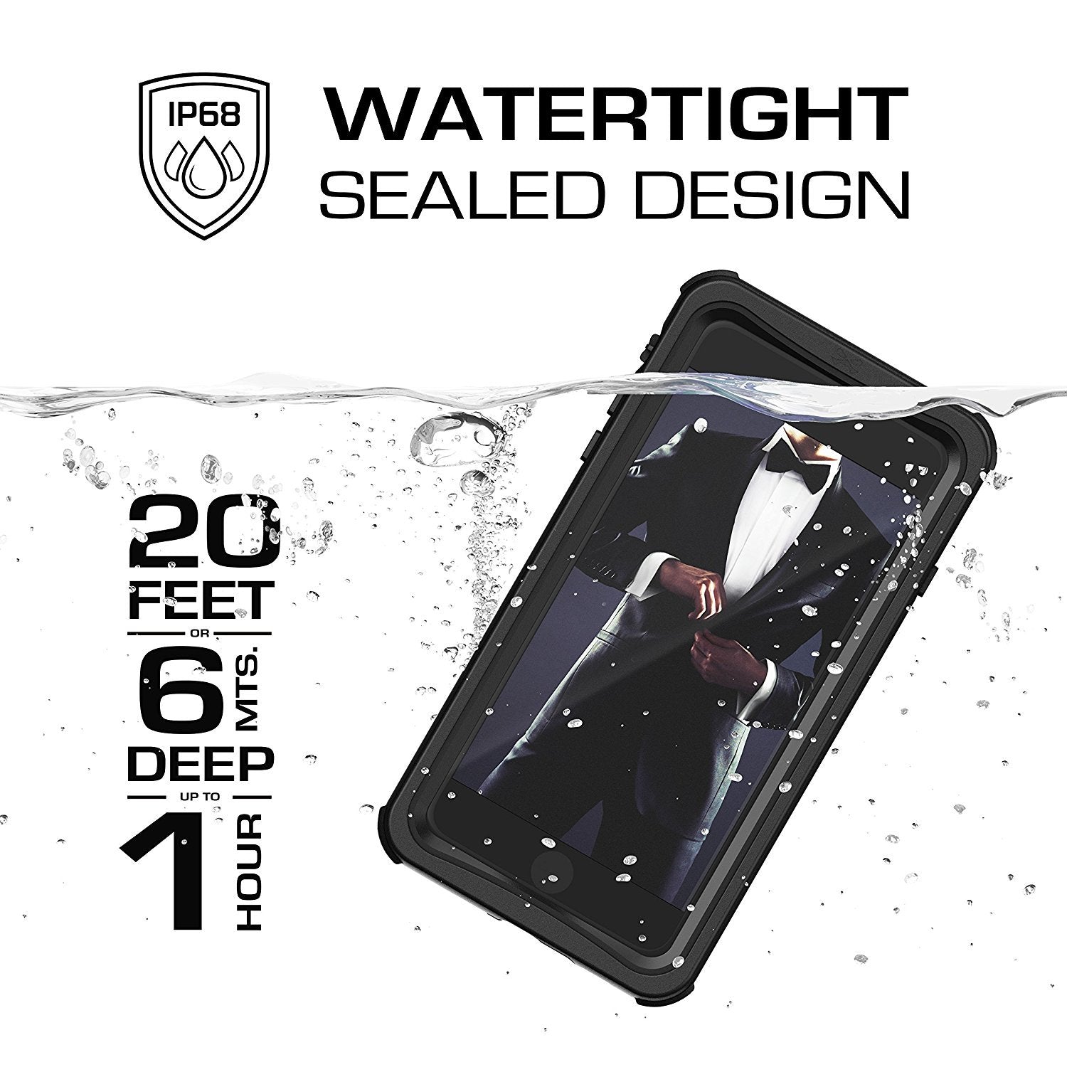iPhone 7+ Plus Waterproof Case, Ghostek Nautical Series for iPhone 7+ Plus | Slim Underwater Protection | Adventure Duty | Swimming (Black)