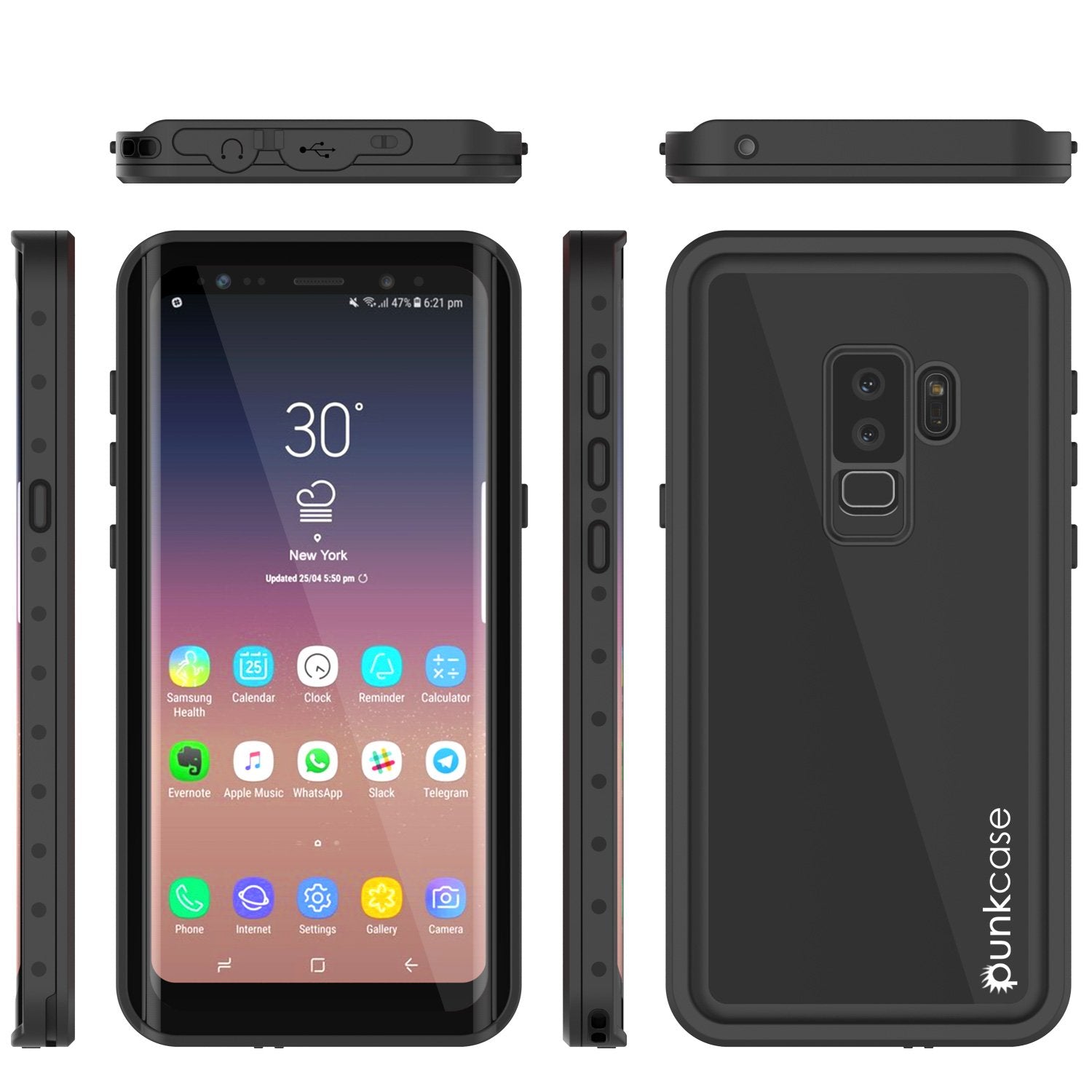 Galaxy S9 Plus Waterproof Case. PunkCase StudStar Black Thin Cover