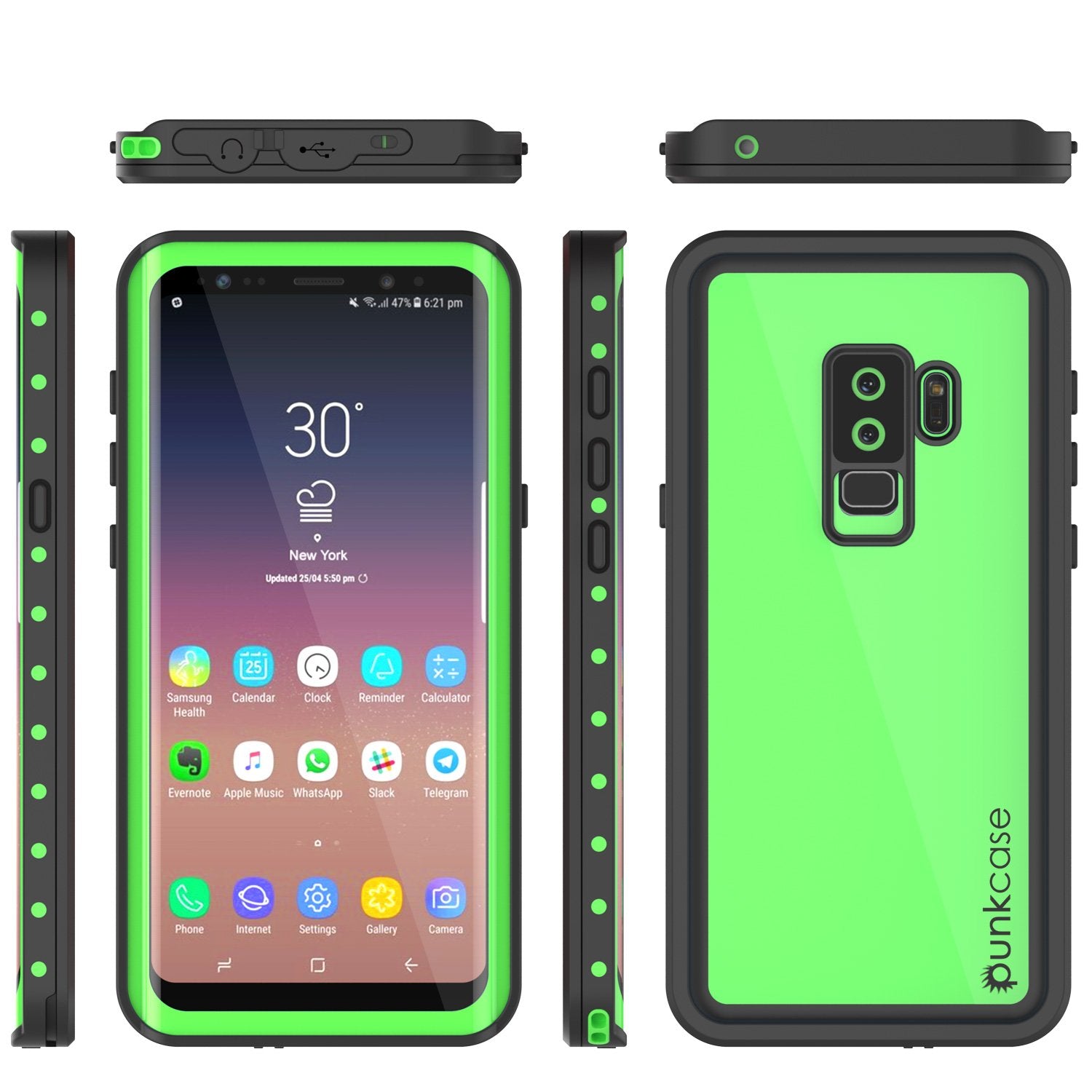 Galaxy S9 Plus Waterproof Case PunkCase StudStar Light Green Thin 6.6ft