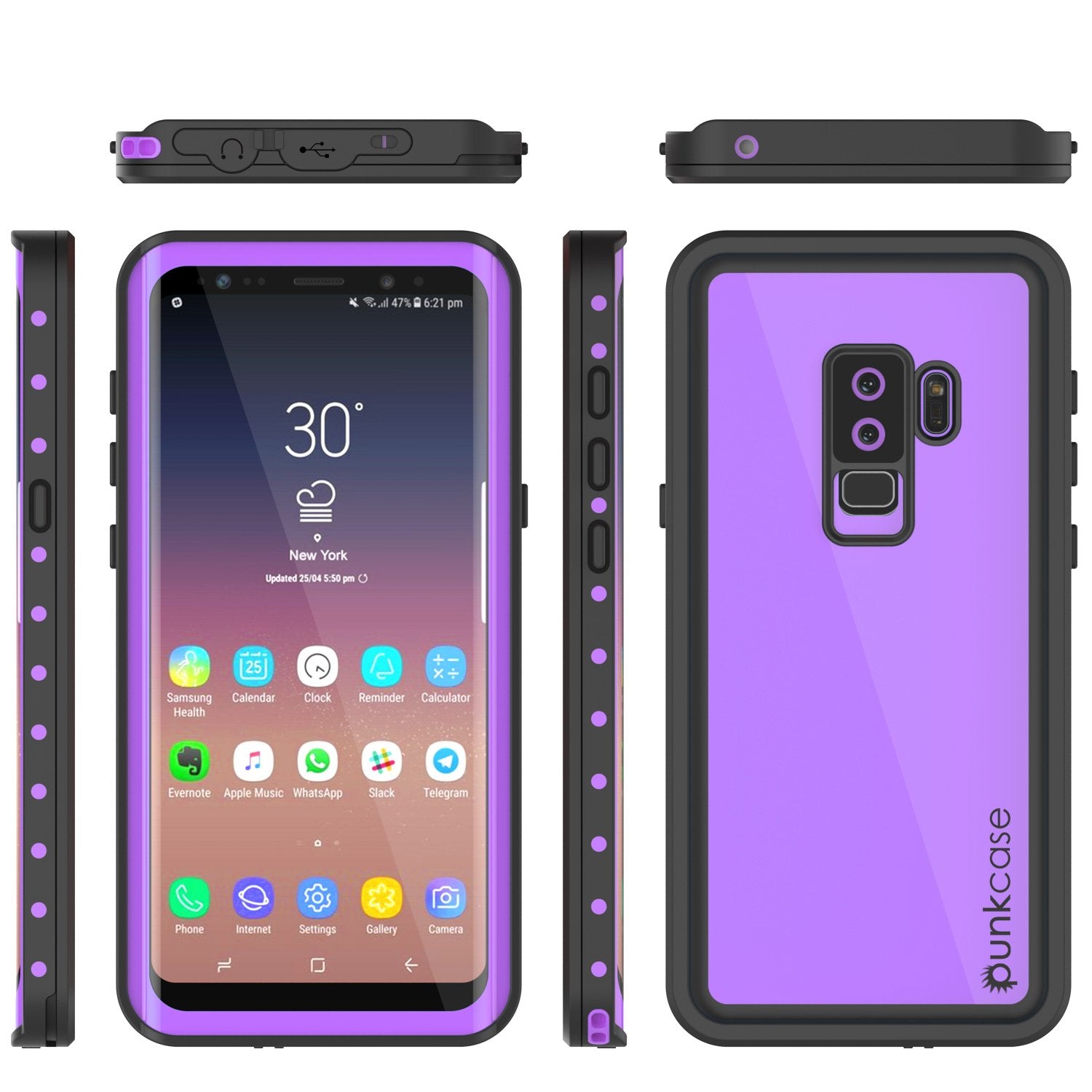 Galaxy S9 Plus Waterproof PunkCase StudStar Purple Thin 6.6ft Case