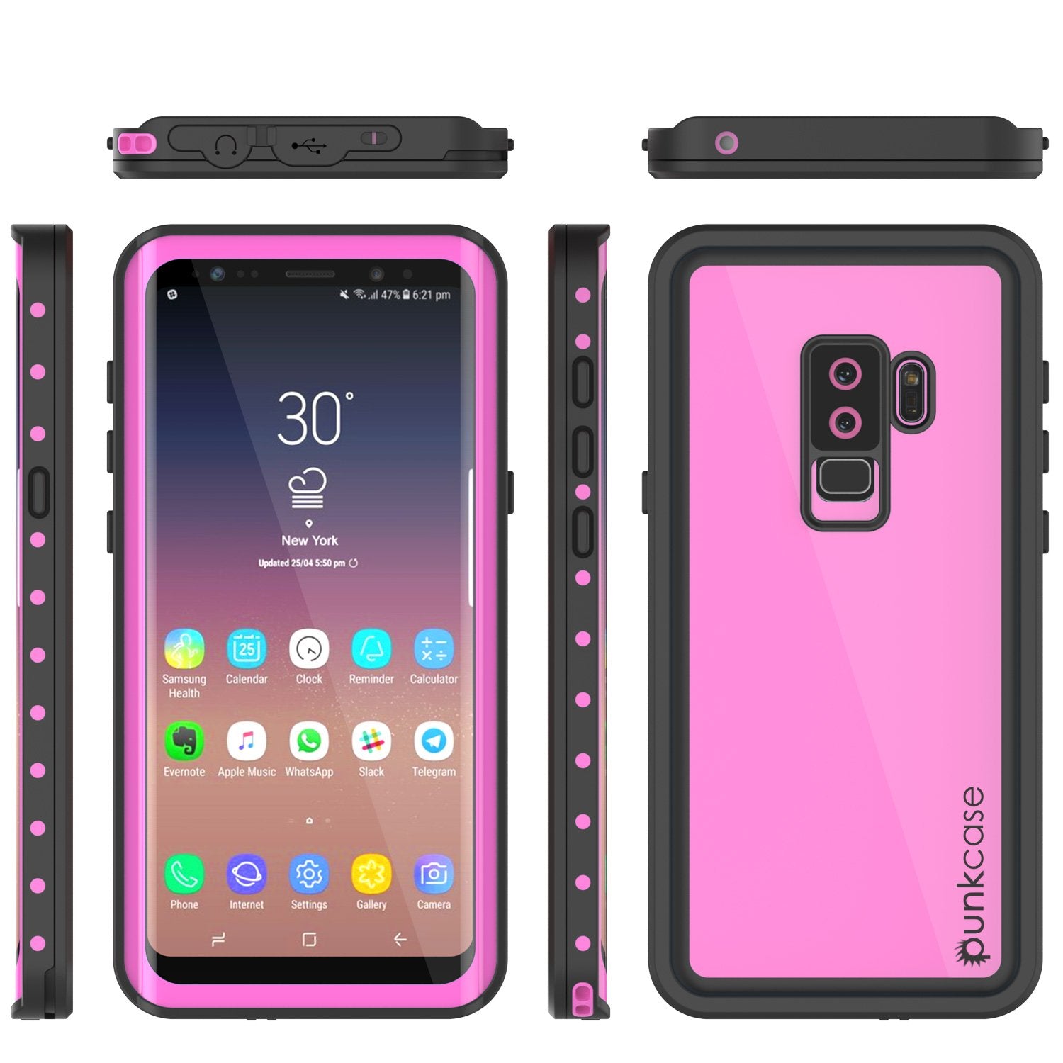 Galaxy S9 Plus Waterproof Case, Punkcase StudStar Pink Thin 6.6ft
