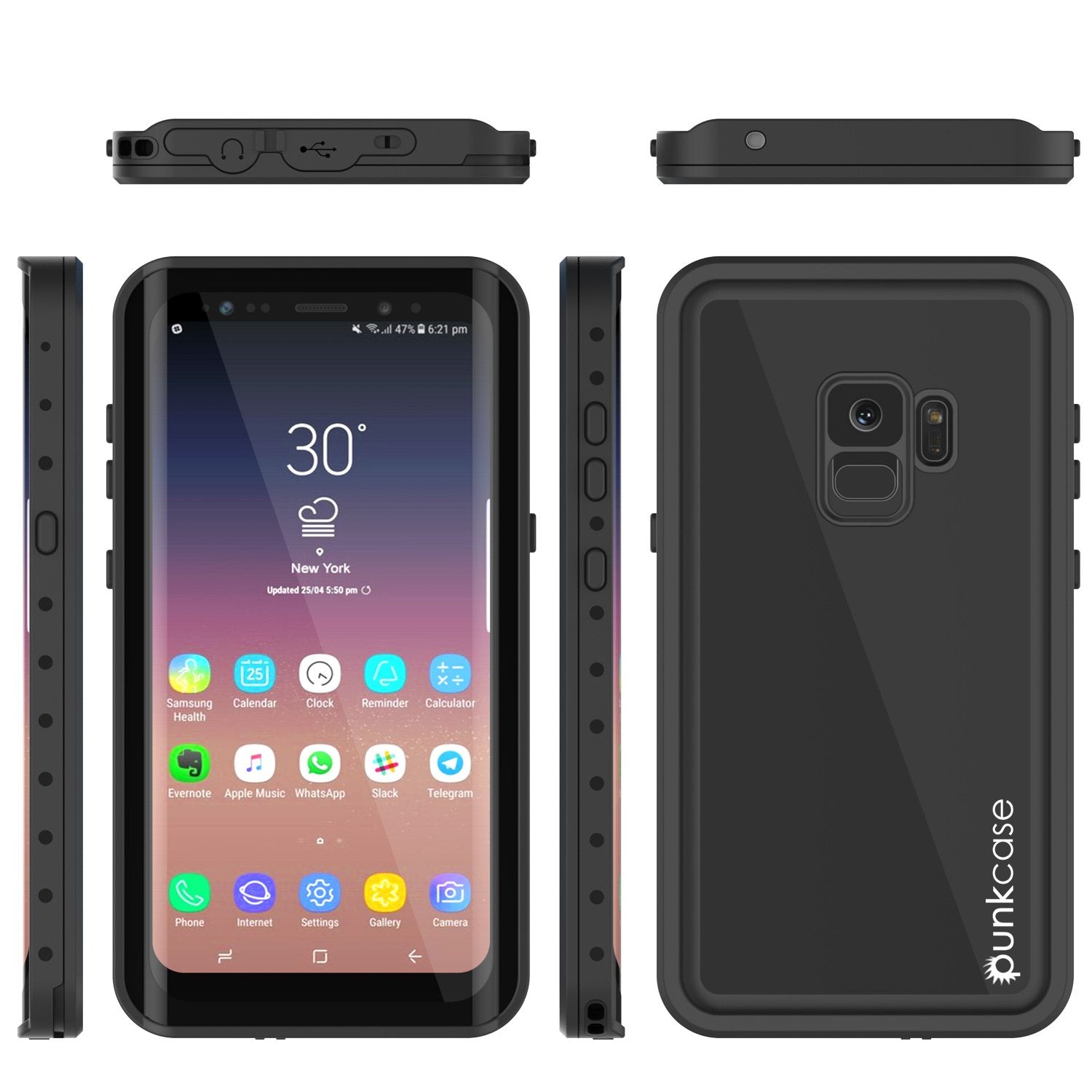 Galaxy S9 Waterproof Case, PunkCase StudStar Black Thin Cover