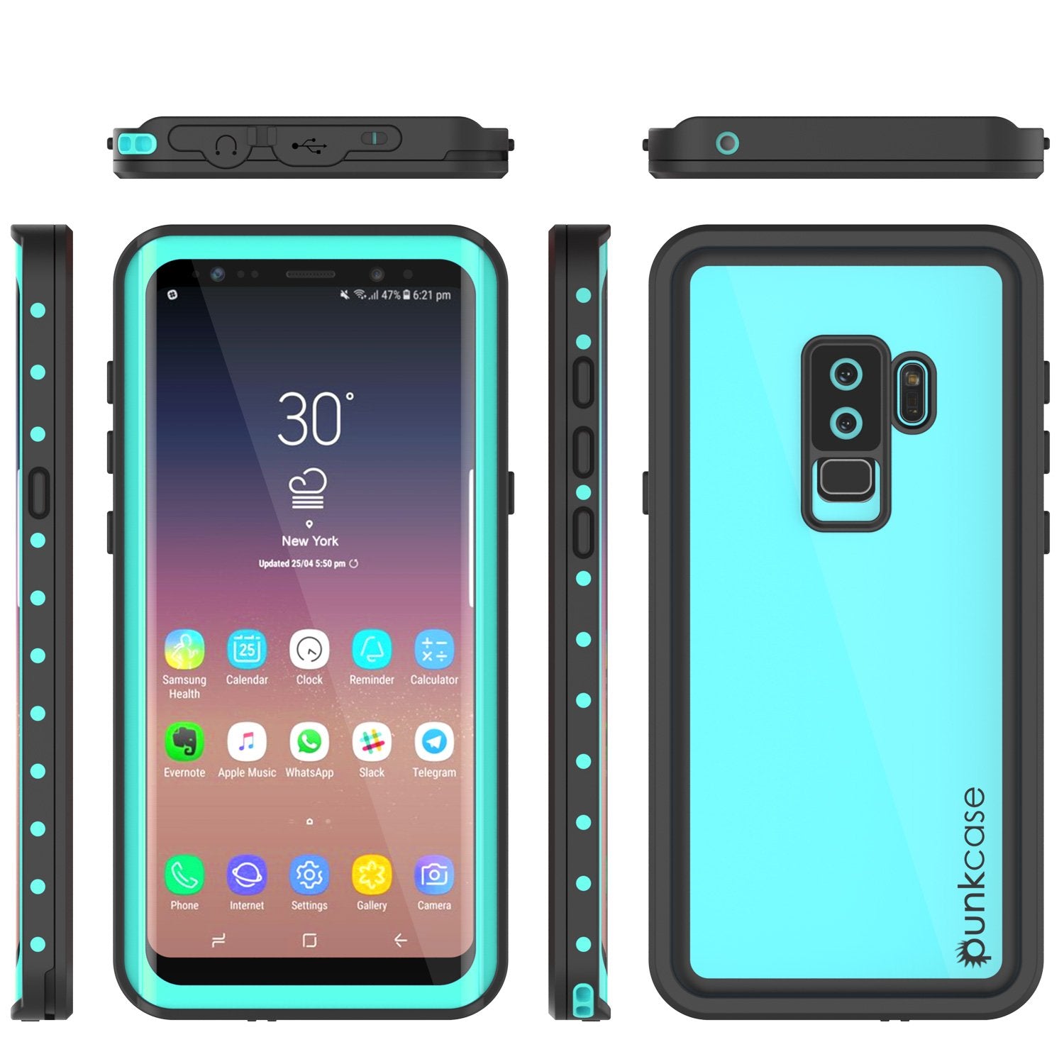 Galaxy S9 Plus Waterproof Case, Punkcase StudStar Teal Thin 6.6ft