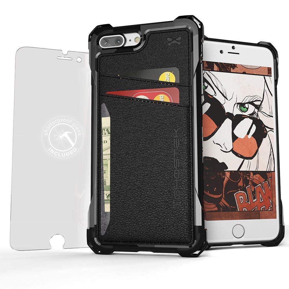 iPhone 7 Plus Wallet Case, Ghostek® Exec Series for Apple iPhone 7 Plus Slim Armor Hybrid Impact Bumper | TPU PU Leather Credit Card Slot Holder Sleeve Cover | Shatterproof Screen Protector (Black)