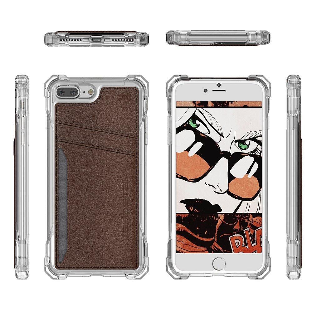 iPhone 7 Plus Wallet Case, Ghostek® Exec Series for Apple iPhone 7 Plus Slim Armor Hybrid Impact Bumper | TPU PU Leather Credit Card Slot Holder Sleeve Cover | Shatterproof Screen Protector (Brown)