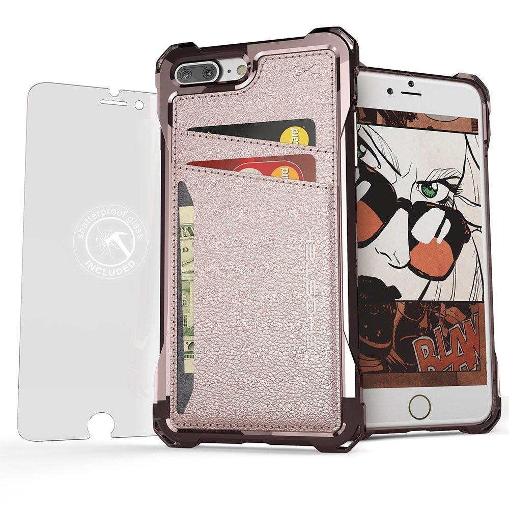 iPhone 7 Plus Wallet Case, Ghostek® Exec Series for Apple iPhone 7 Plus Slim Armor Hybrid Impact Bumper | TPU PU Leather Credit Card Slot Holder Sleeve Cover | Shatterproof Screen Protector (Pink)