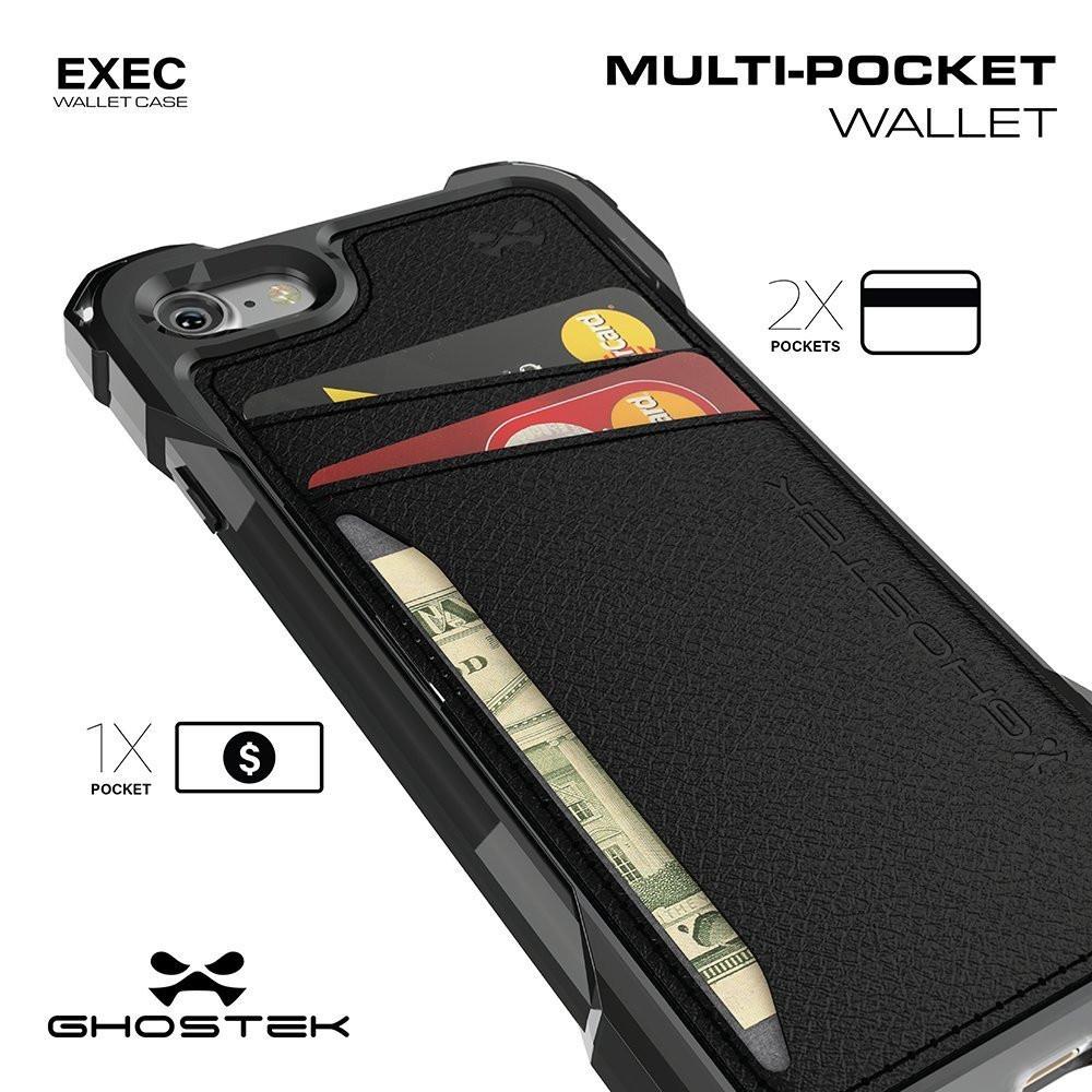 iPhone 7 Wallet Case, Ghostek Exec Series for Apple iPhone 7 Slim Armor Hybrid Impact Bumper | TPU PU Leather Credit Card Slot Holder Sleeve Cover | Shatterproof Screen Protector (Black)