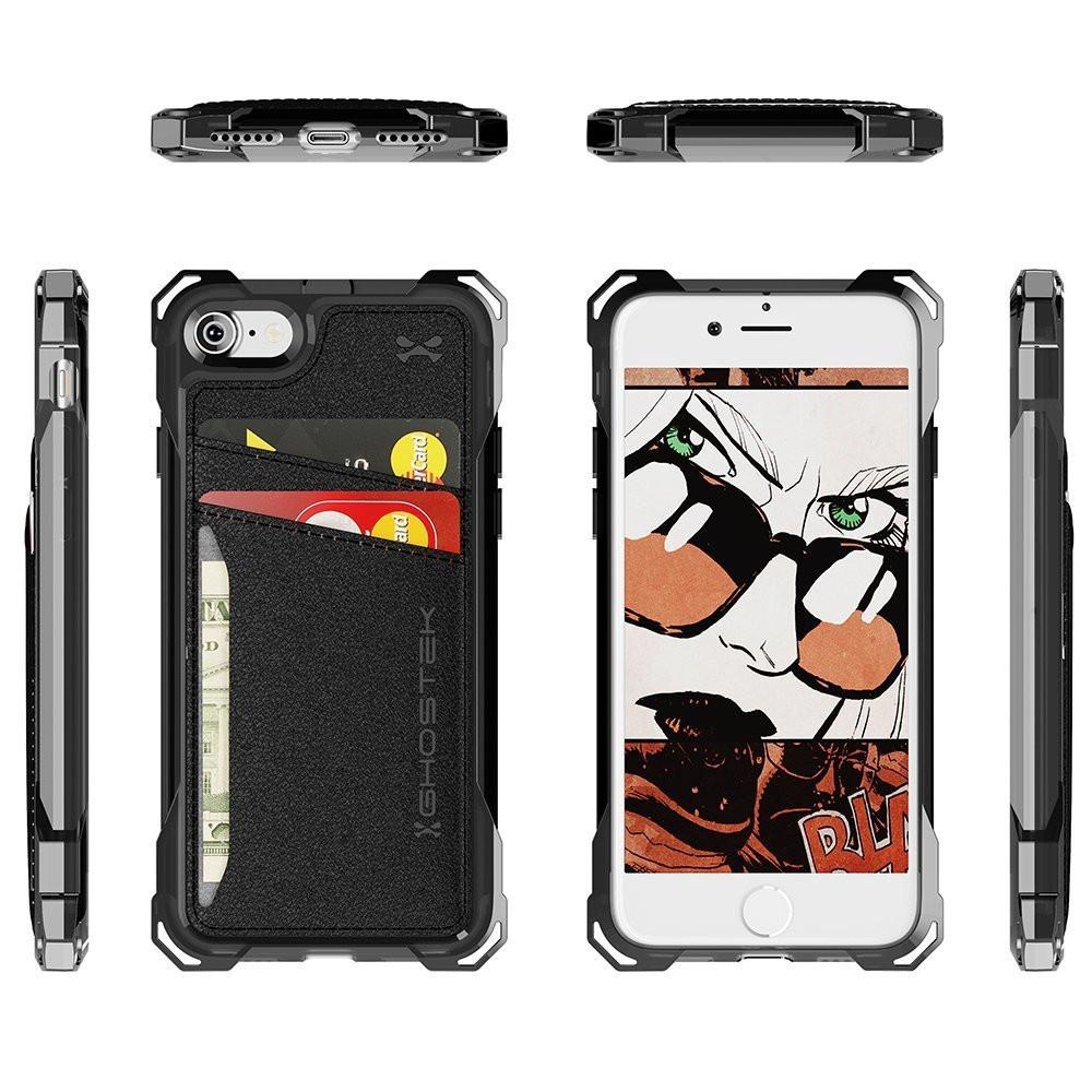 iPhone 7 Wallet Case, Ghostek Exec Series for Apple iPhone 7 Slim Armor Hybrid Impact Bumper | TPU PU Leather Credit Card Slot Holder Sleeve Cover | Shatterproof Screen Protector (Black)
