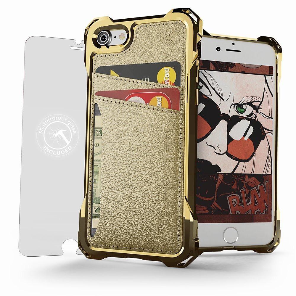 iPhone 7 Wallet Case, Ghostek Exec Series for Apple iPhone 7 Slim Armor Hybrid Impact Bumper | TPU PU Leather Credit Card Slot Holder Sleeve Cover | Shatterproof Screen Protector (Gold)