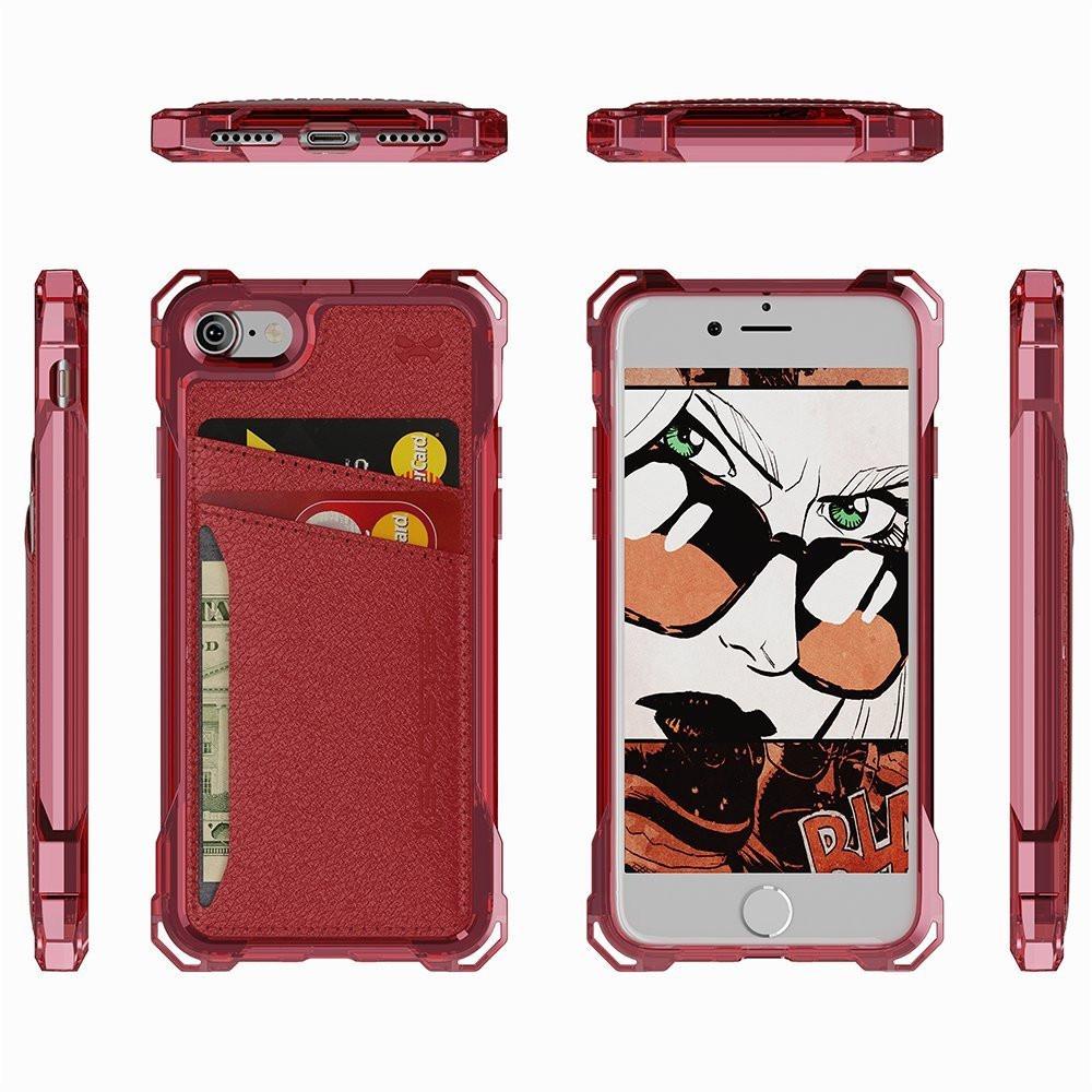 iPhone 7 Wallet Case, Ghostek Exec Red Series | Slim Armor Hybrid Impact Bumper | TPU PU Leather Credit Card Slot Holder Sleeve Cover