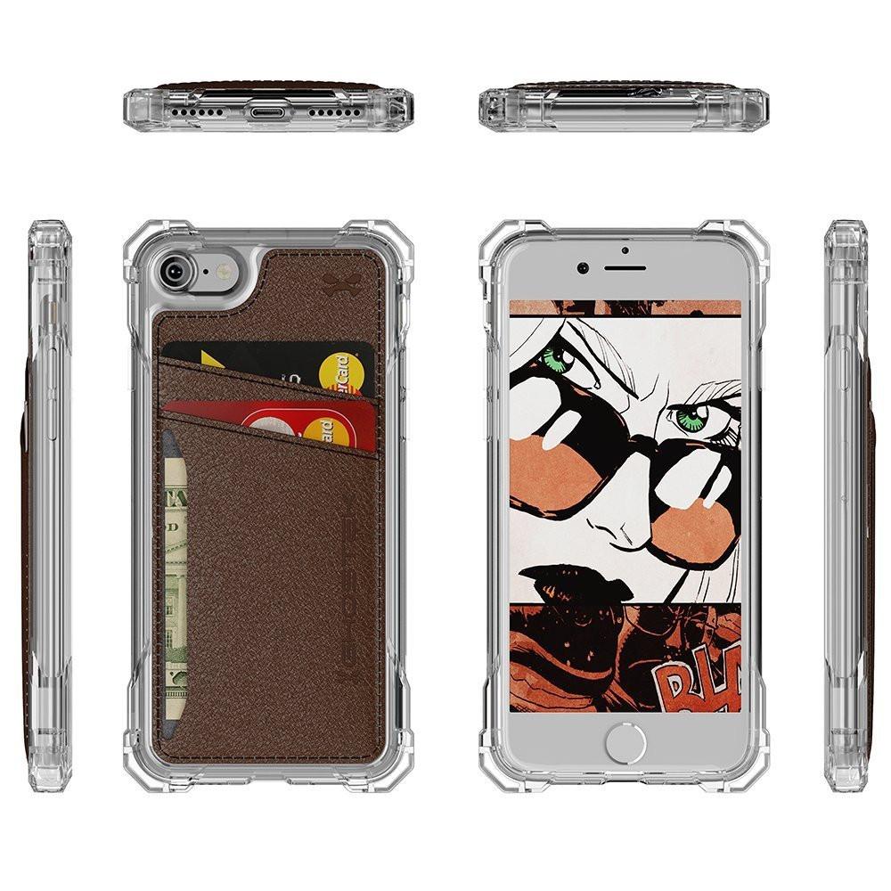 iPhone 7 Wallet Case, Ghostek Exec Brown Series | Slim Armor Hybrid Impact Bumper | TPU PU Leather Credit Card Slot Holder Sleeve Cover