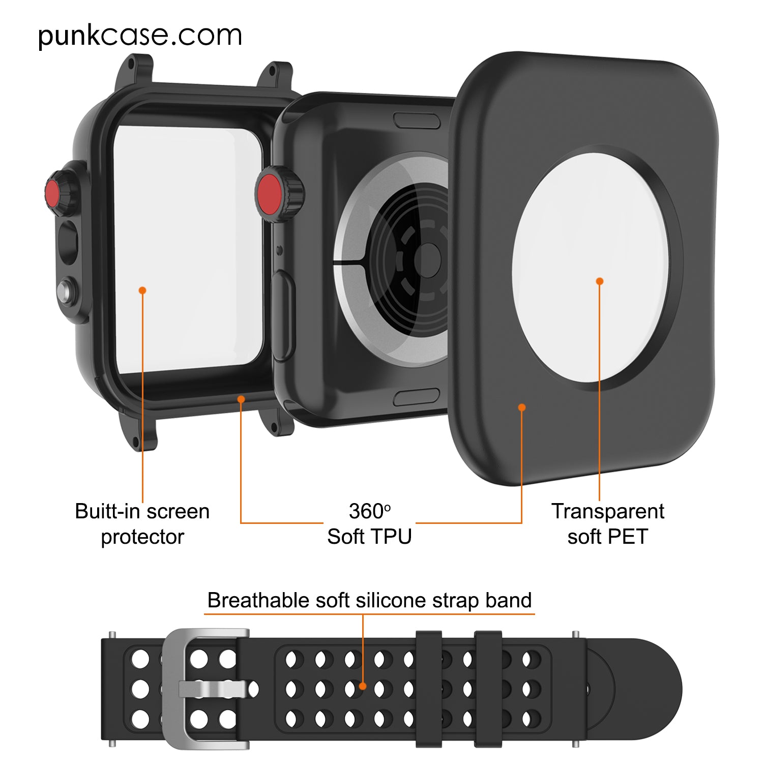 Punkcase Waterproof Case for Apple Watch Series 4 & 5 (44mm) (Black)