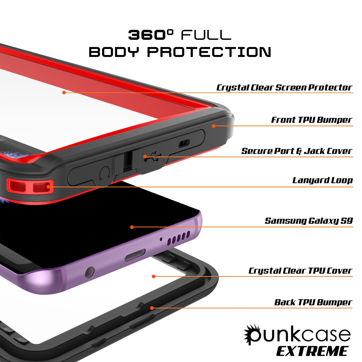 Galaxy S9 Plus, Punkcase Extreme W/ Built Screen Protector [red]