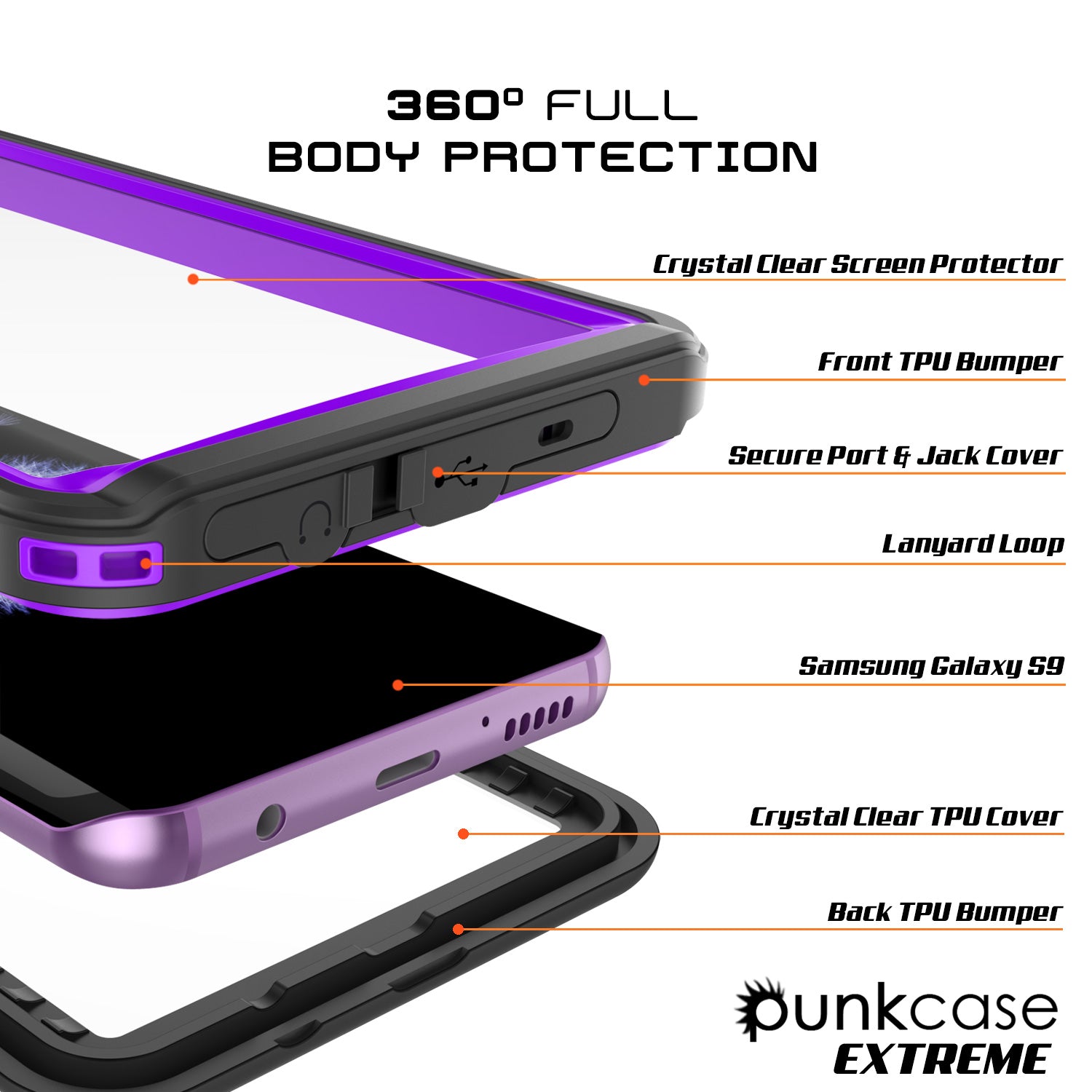 Galaxy S9 Plus, Punkcase Extreme W/ Built Screen Protector Purple