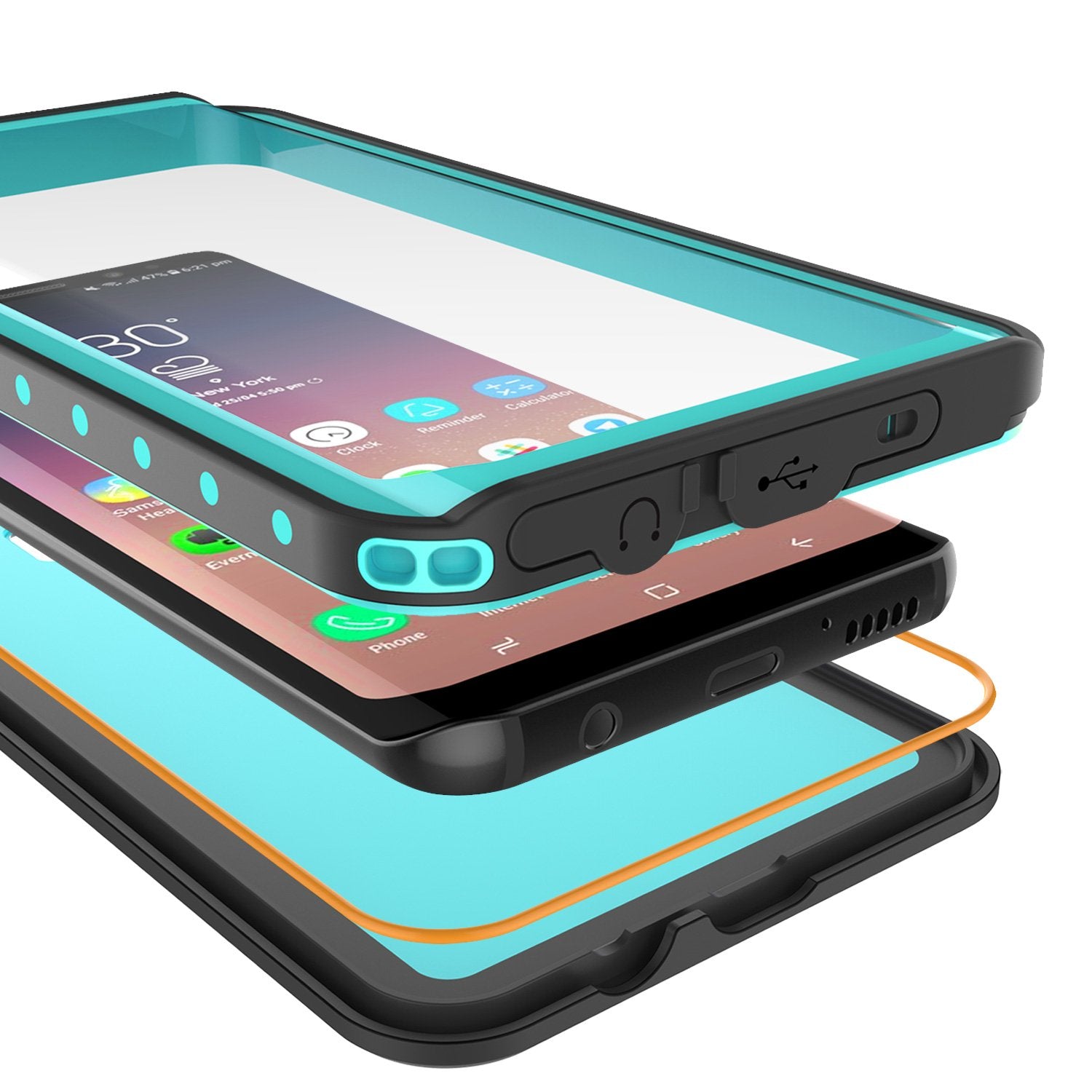 Galaxy S9 Plus Waterproof Case, Punkcase StudStar Teal Thin 6.6ft