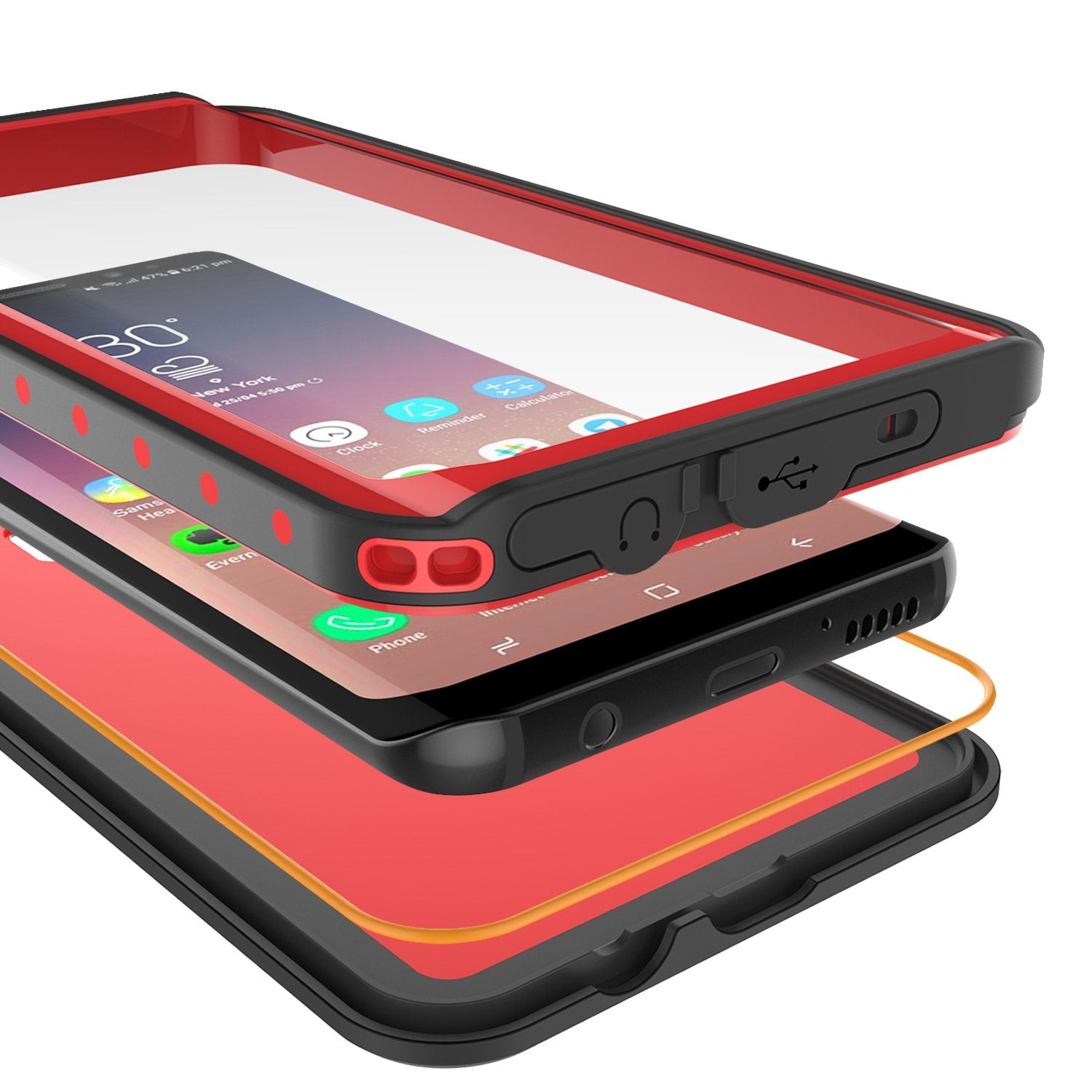 Galaxy S9 Plus Waterproof Case PunkCase StudStar Red Thin 6.6ft