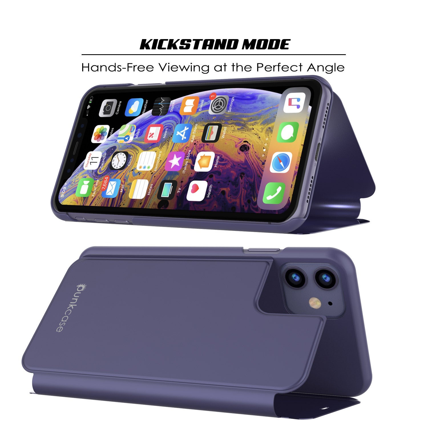 Punkcase iPhone 11 / XI Reflector Case Protective Flip Cover [Purple]