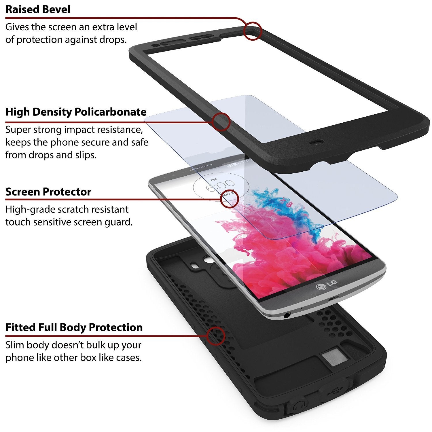 LG G3 Waterproof Case, Ghostek Atomic Green W/ Attached Screen Protector Slim Fitted