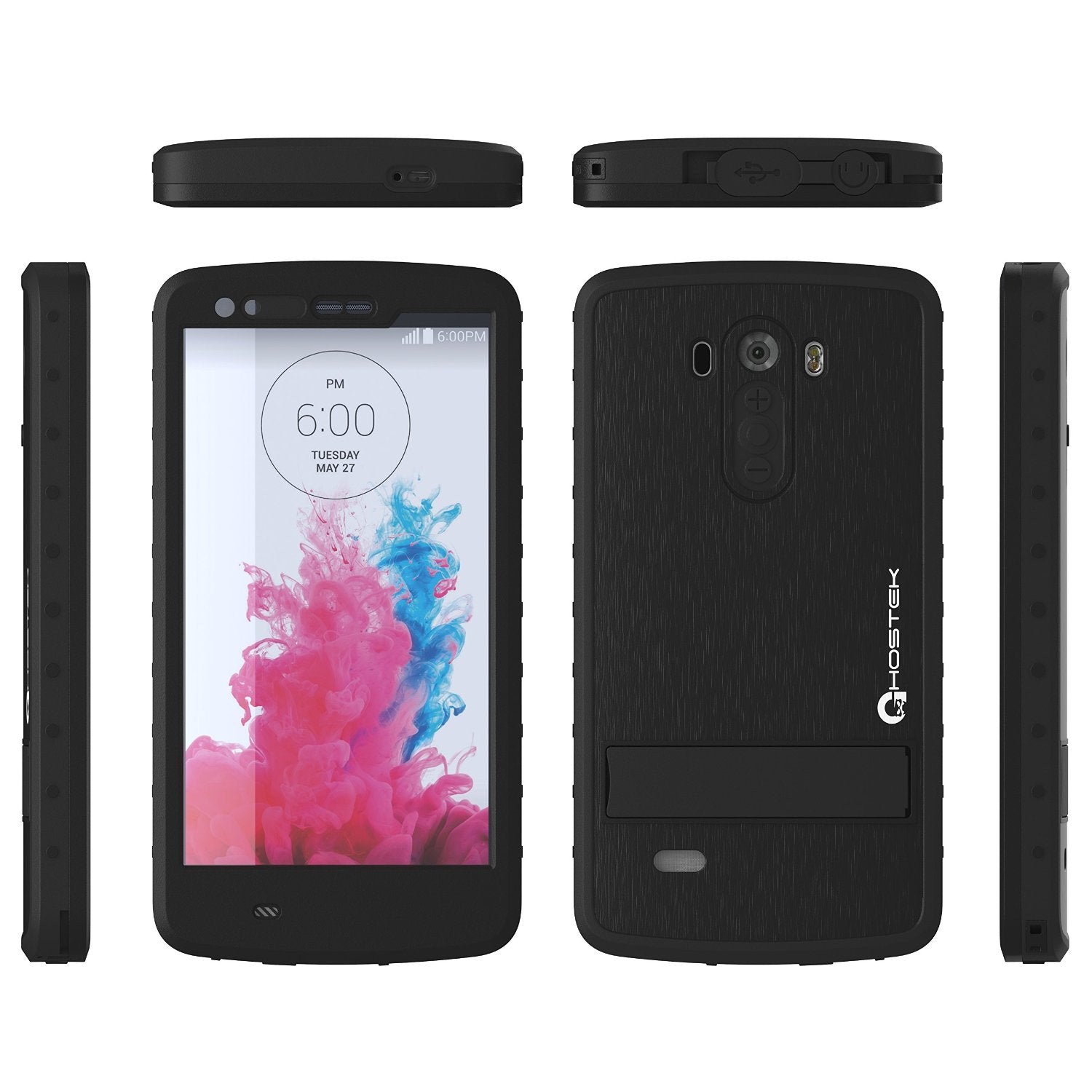 LG G3 Waterproof Case, Ghostek Atomic Black W/ Attached Screen Protector Fitted for LG G3