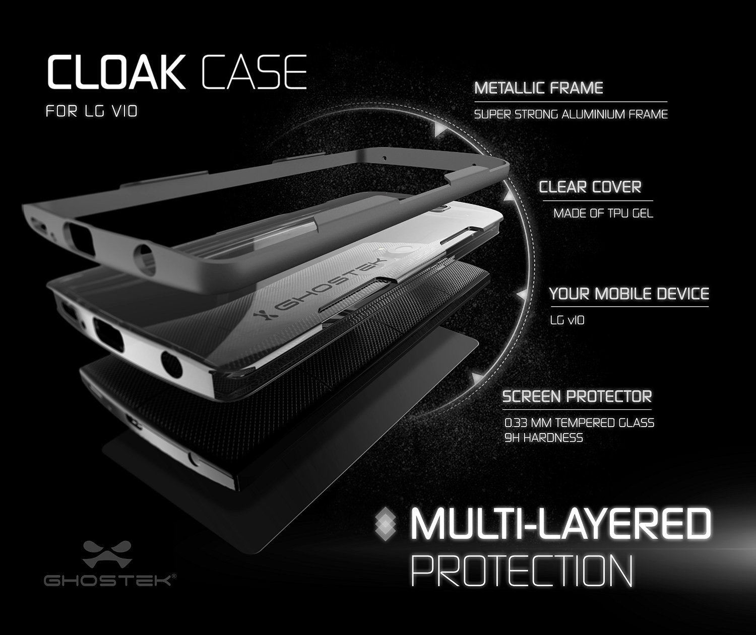 LG V10 Case, Ghostek® Cloak Black Slim Hybrid Impact Armor Cover | Lifetime Warranty Exchange