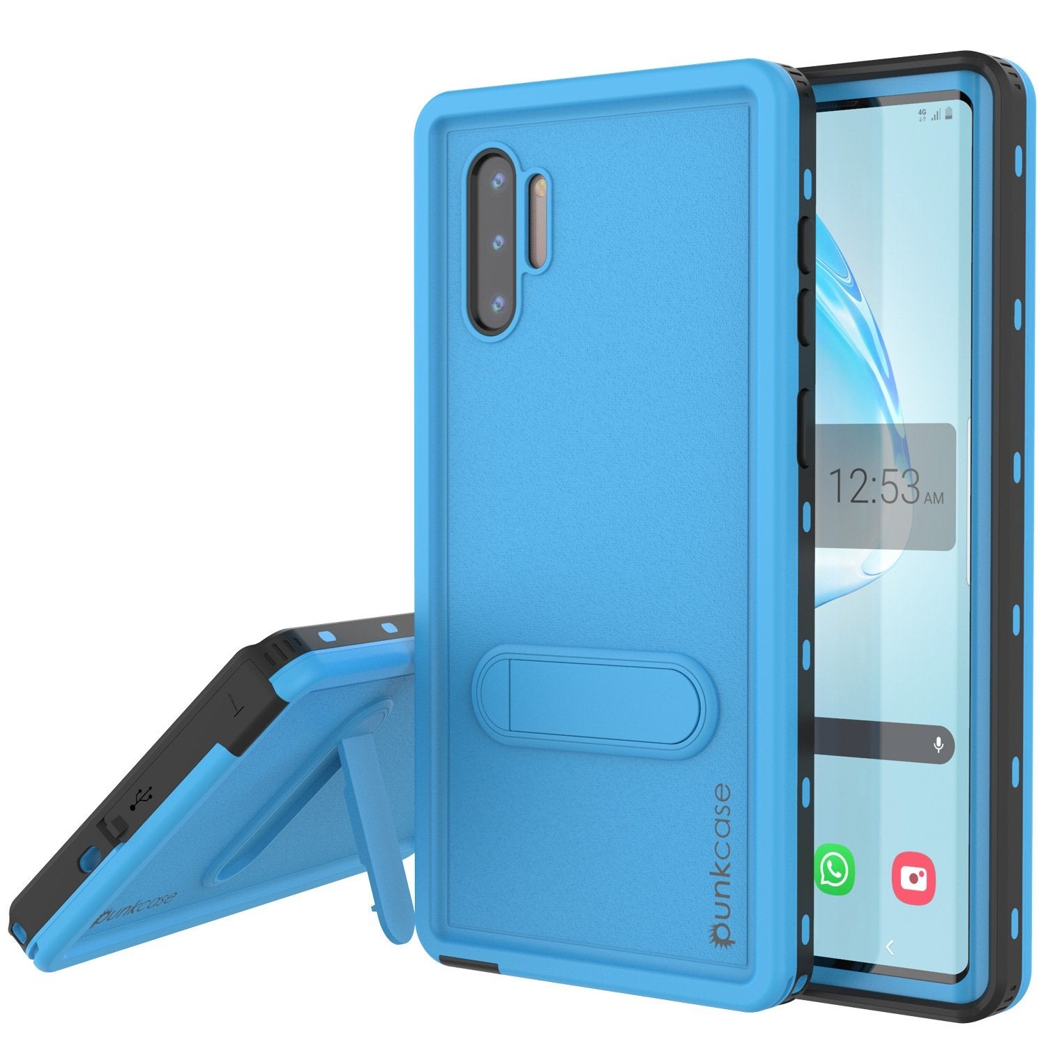 PunkCase Galaxy Note 10 Waterproof Case, [KickStud Series] Armor Cover [Light-Blue]