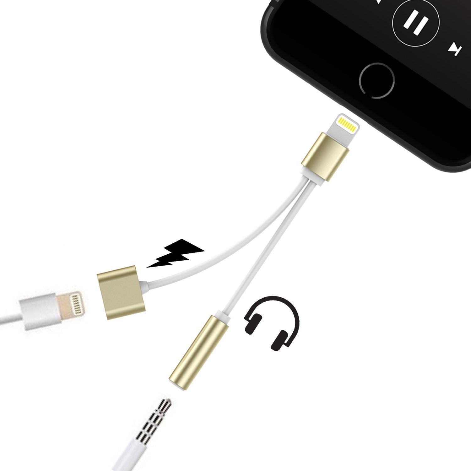 Punkzap Adapter Cable 2 in 1 Splitter Charger W/Earphone iphone x/8