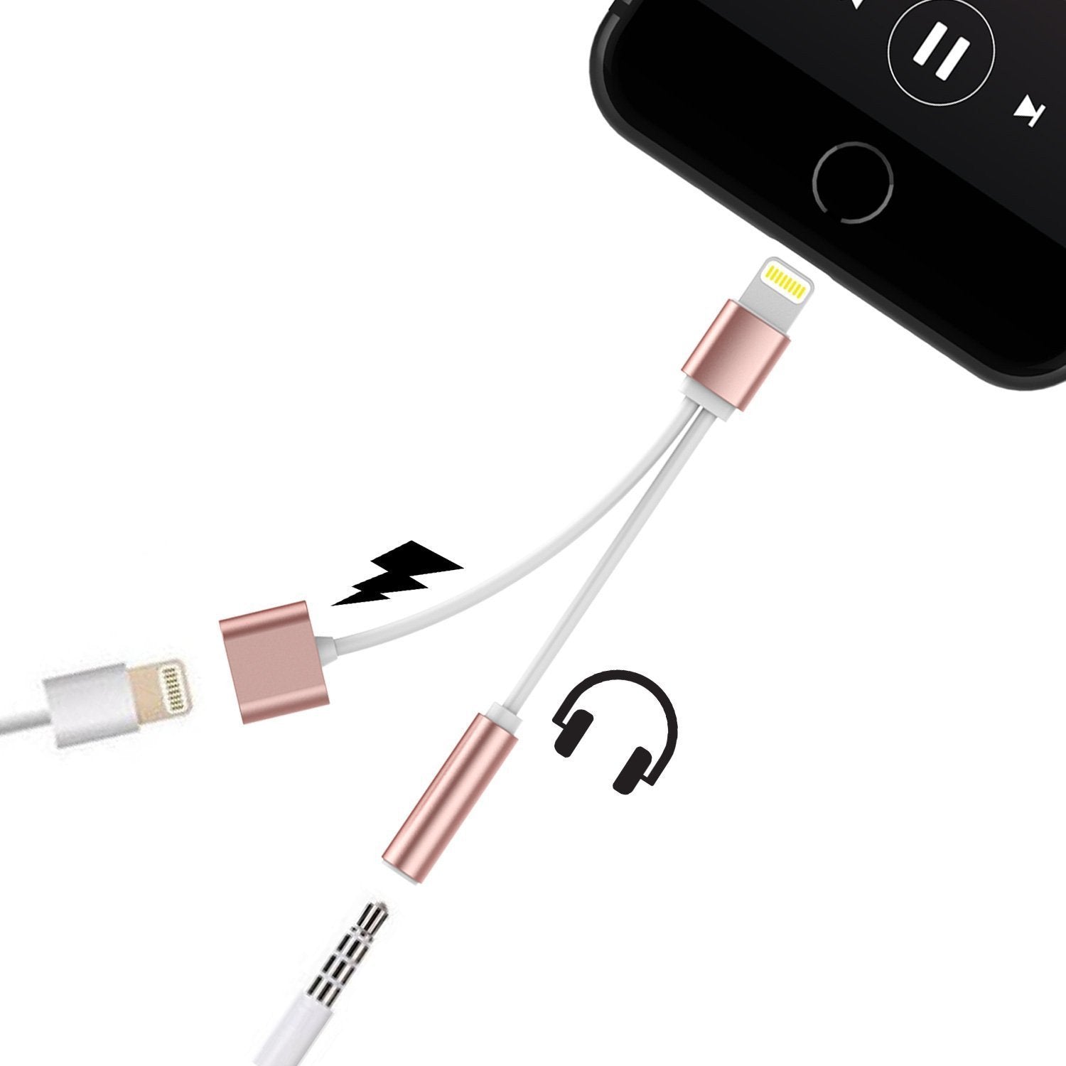 Punkzap Adapter Cable 2 in1 Splitter Charger W/Earphone iphone x/8/7