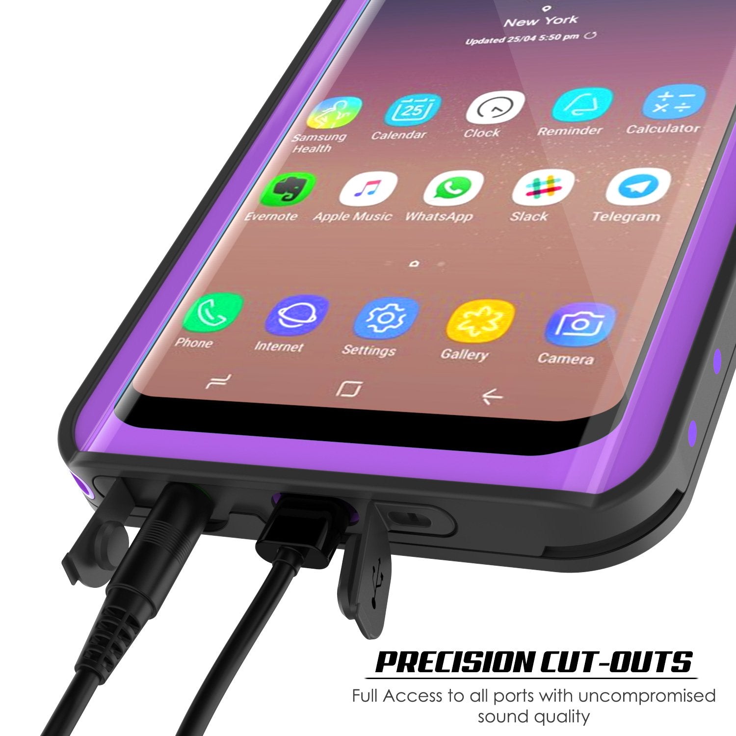 Galaxy S9 Waterproof Case PunkCase StudStar Purple Thin 6.6ft