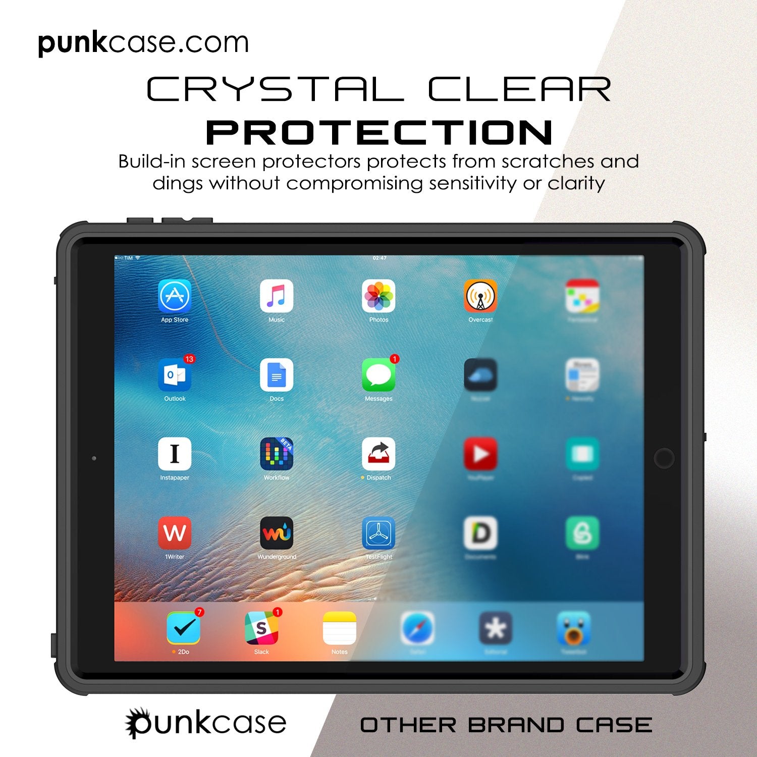 Punkcase iPad Pro 9.7 Case [CRYSTAL Series], Waterproof, Ultra-Thin Cover [Shockproof] [Dustproof] with Built-in Screen Protector [Black]