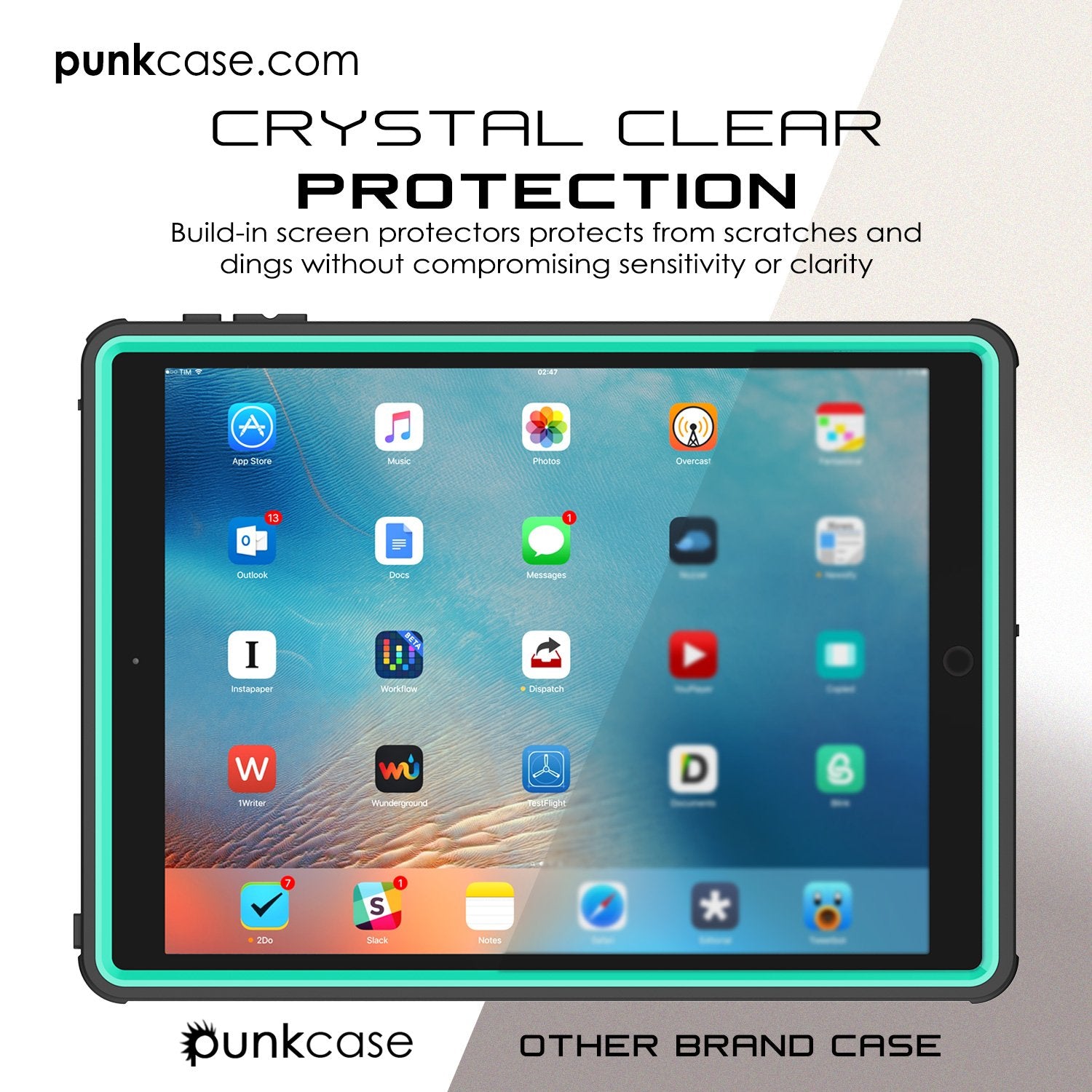 Punkcase iPad Pro 9.7 Case [CRYSTAL Series], Waterproof, Ultra-Thin Cover [Shockproof] [Dustproof] with Built-in Screen Protector [Teal]