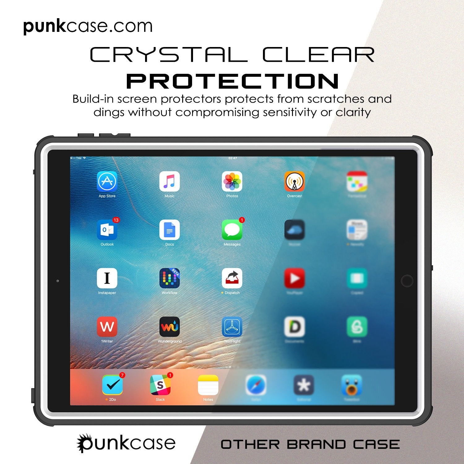 Punkcase iPad Pro 9.7 Case [CRYSTAL Series], Waterproof, Ultra-Thin Cover [Shockproof] [Dustproof] with Built-in Screen Protector [White]