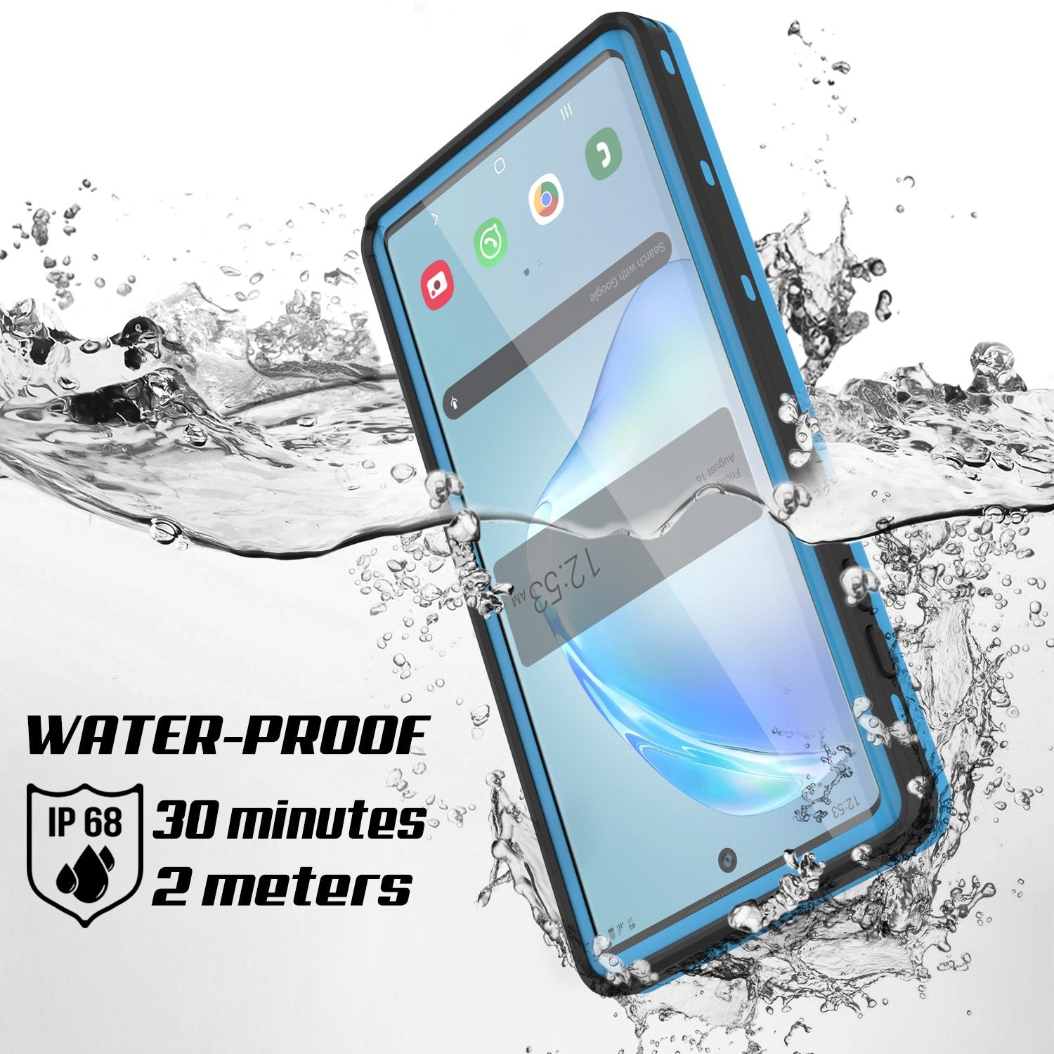 PunkCase Galaxy Note 10 Waterproof Case, [KickStud Series] Armor Cover [Light-Blue]